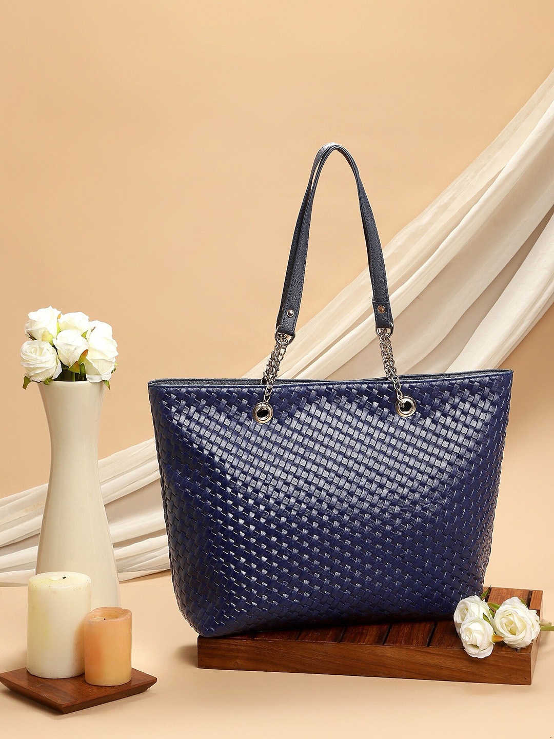 

OsaiZ Textured PU Oversized Structured Shoulder Bag, Blue