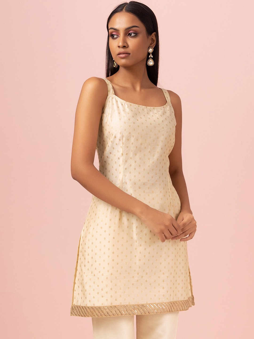 

INDYA Floral Printed Sleeveless Kurti, Cream