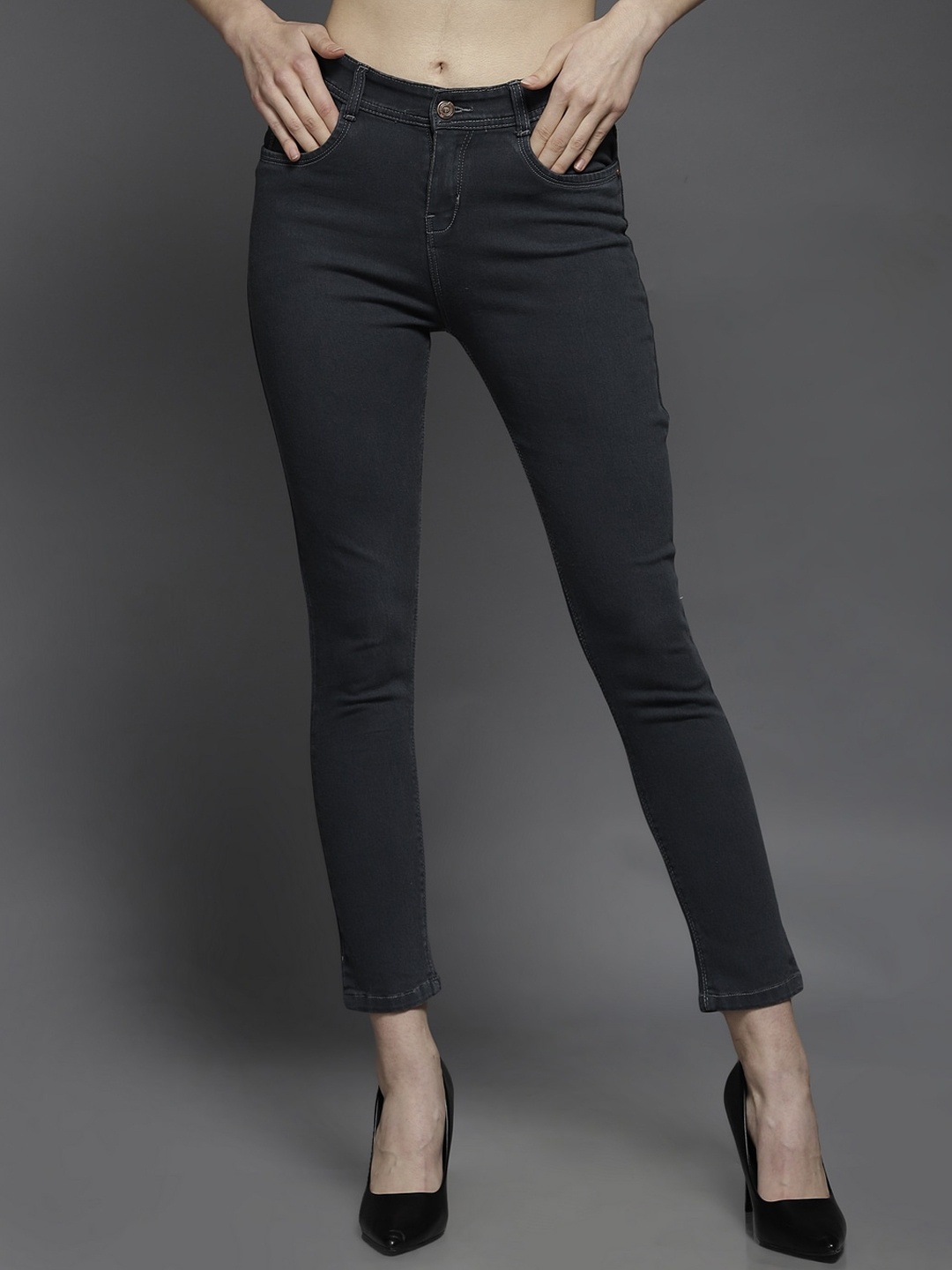 

BAESD Women Mid-Rise Slim Fit Clean Look Organic Cotton Jeans, Black
