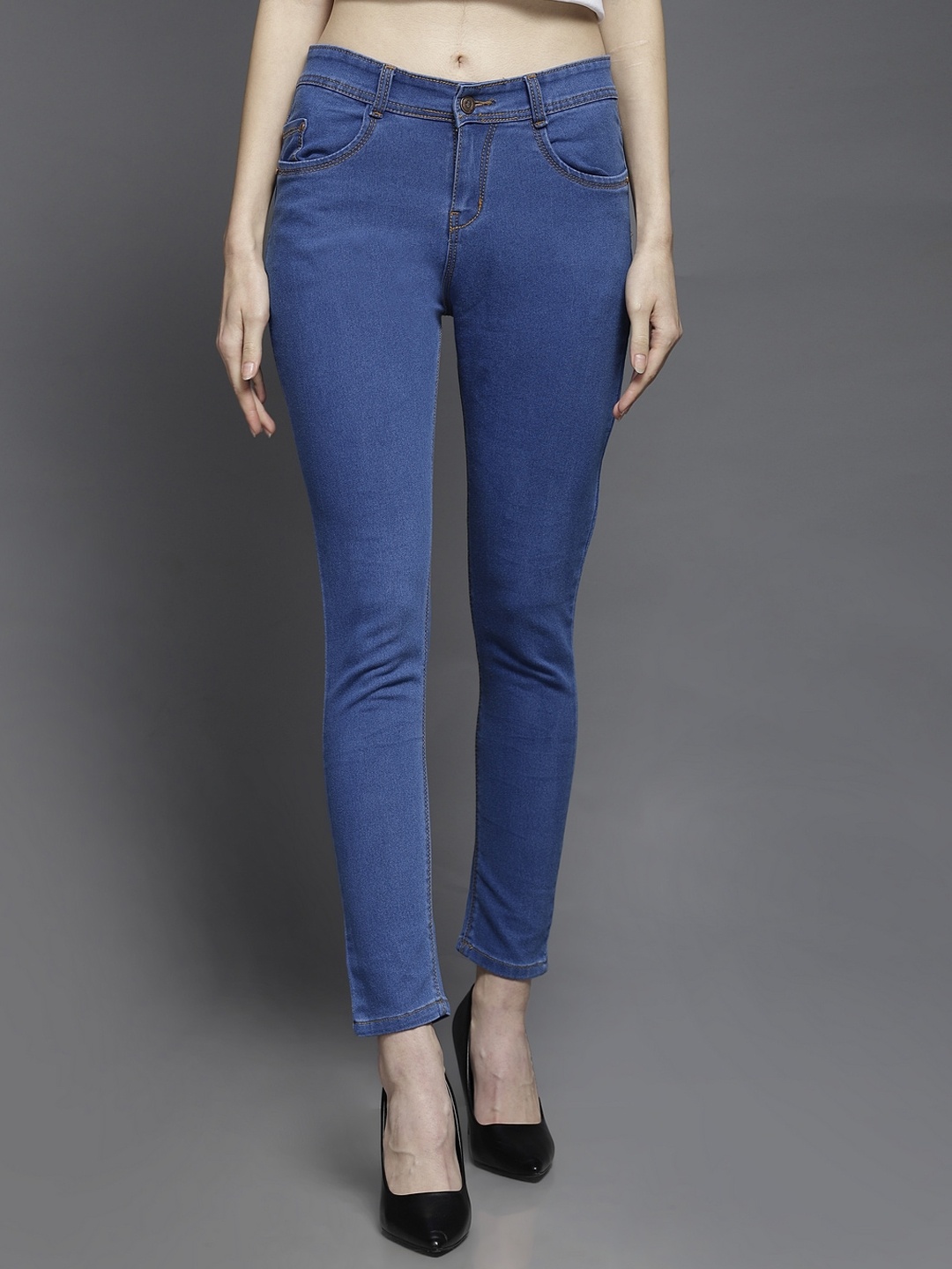 

BAESD Women Mid-Rise Slim Fit Clean Look Organic Cotton Jeans, Blue