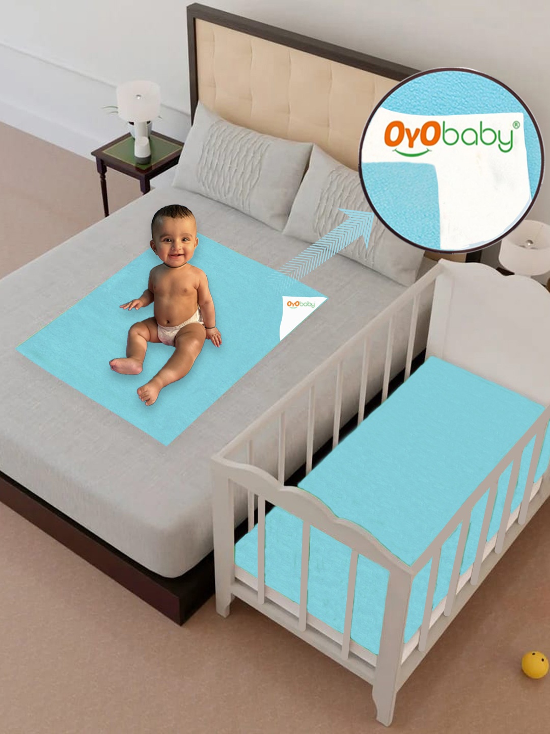 

OyO Baby Sea Blue Waterproof Baby Dry Sheet Polycotton Mattress Protector