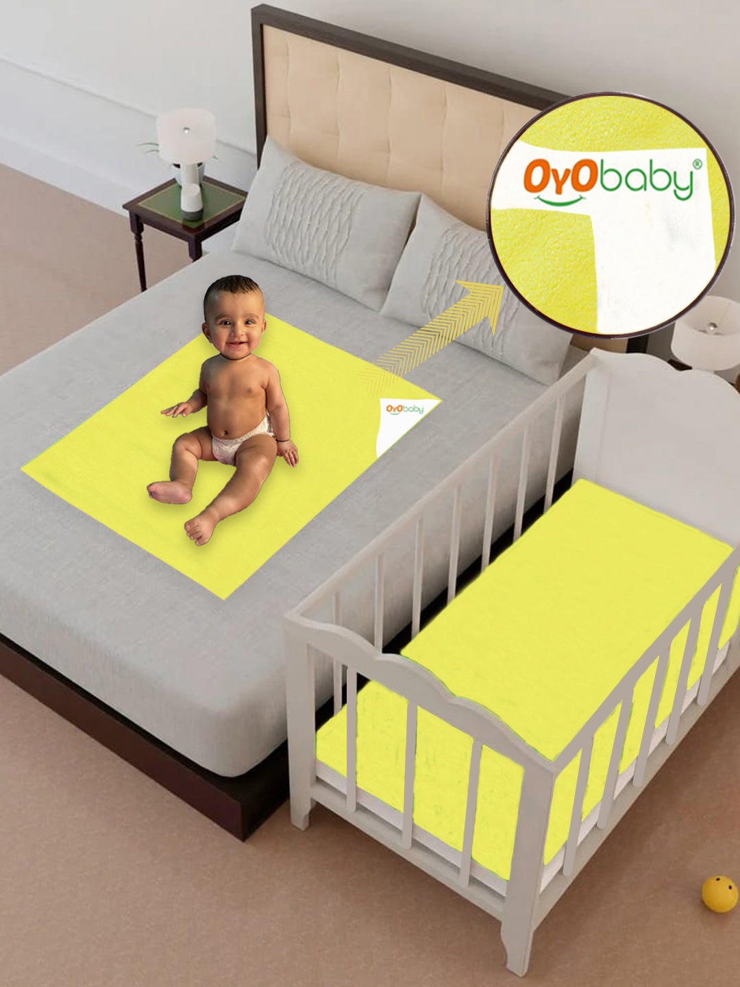 

OyO Baby Yellow Waterproof Baby Dry Sheet Polycotton Mattress Protector, Pink