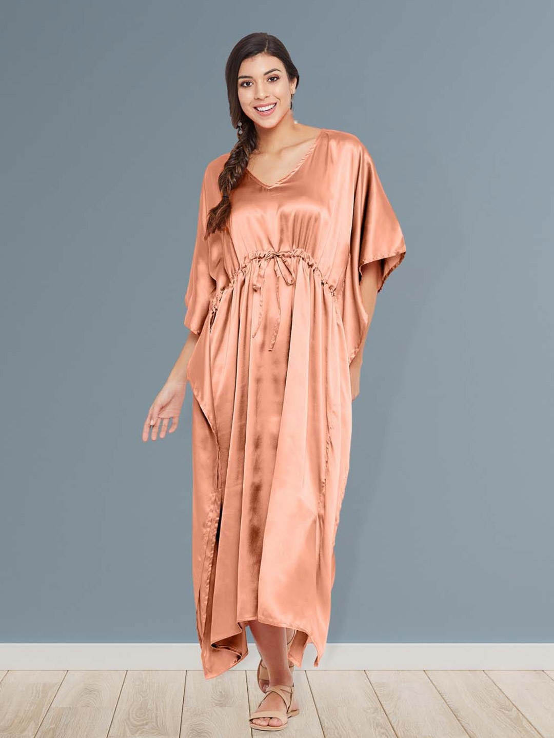 

Riara Satin Kaftan Maxi Nightdress, Orange