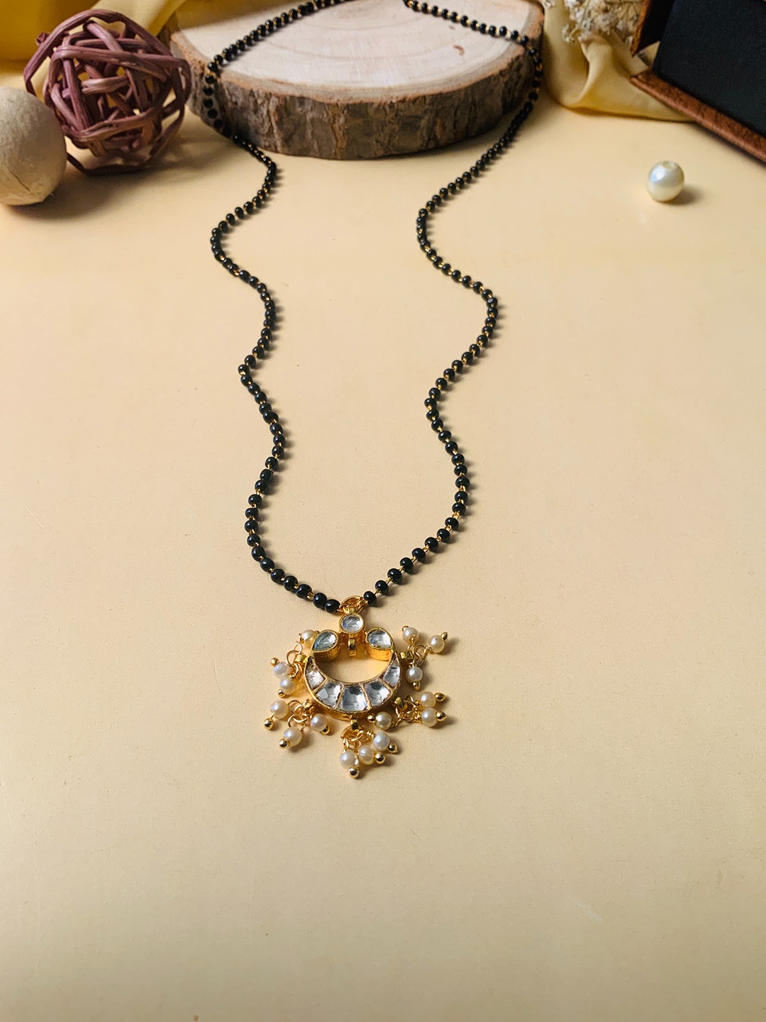 

ABDESIGNS Gold-Plated Studded & Beaded Mangalsutra