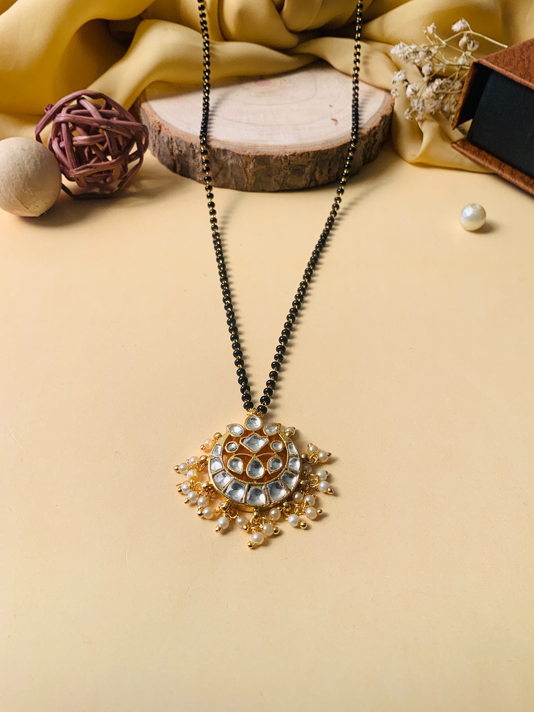 

ABDESIGNS Gold-Plated Studded Beaded Mangalsutra