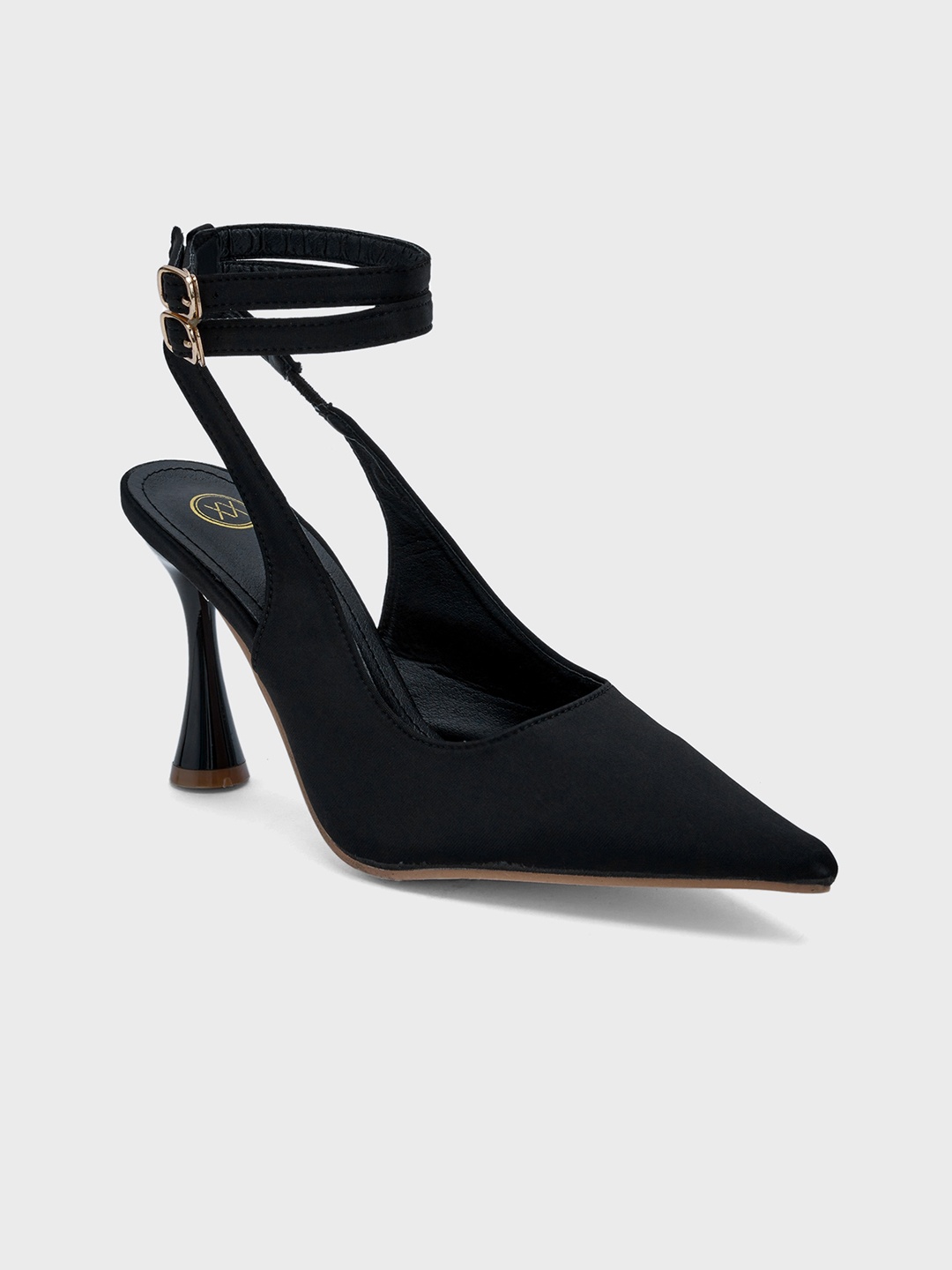 

20Dresses Black Pointed Toe Mid-Top Slim Heel Mules