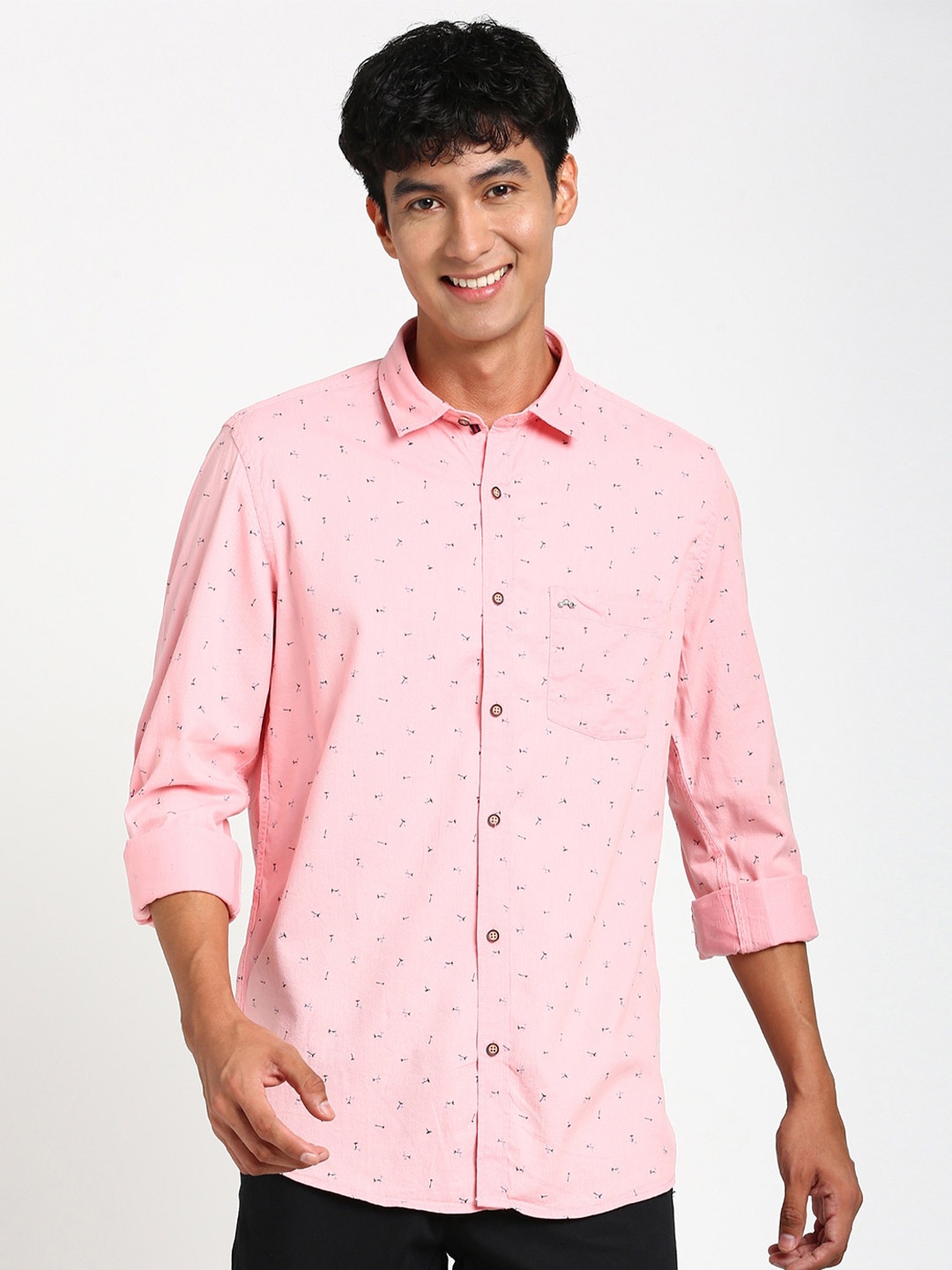 

Turtle Micro Ditsy Printed Relaxed Slim Fit Casual Shirt, Pink