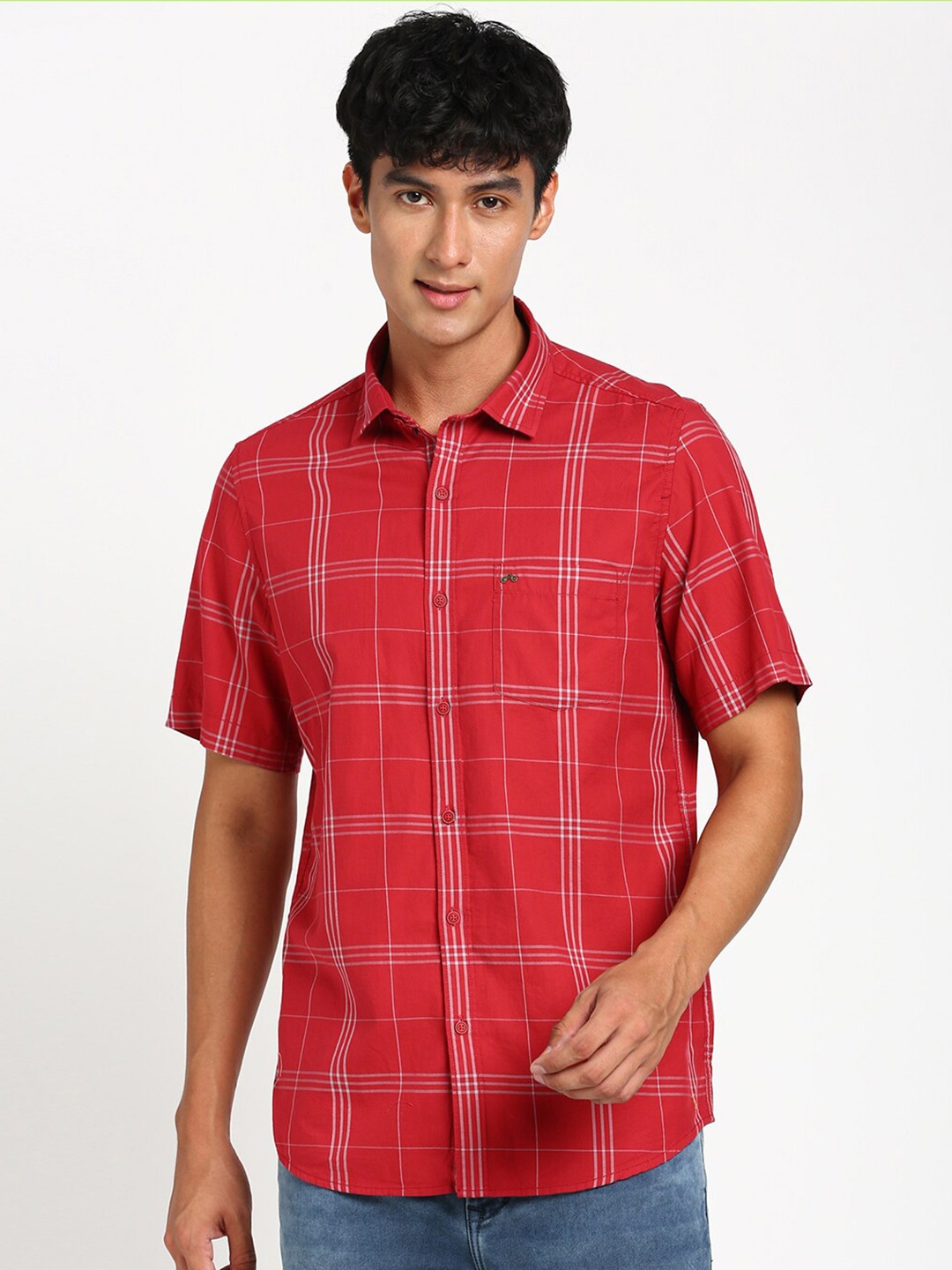 

Turtle Checked Relaxed Slim Fit Pure Cotton Casual Shirt, Red