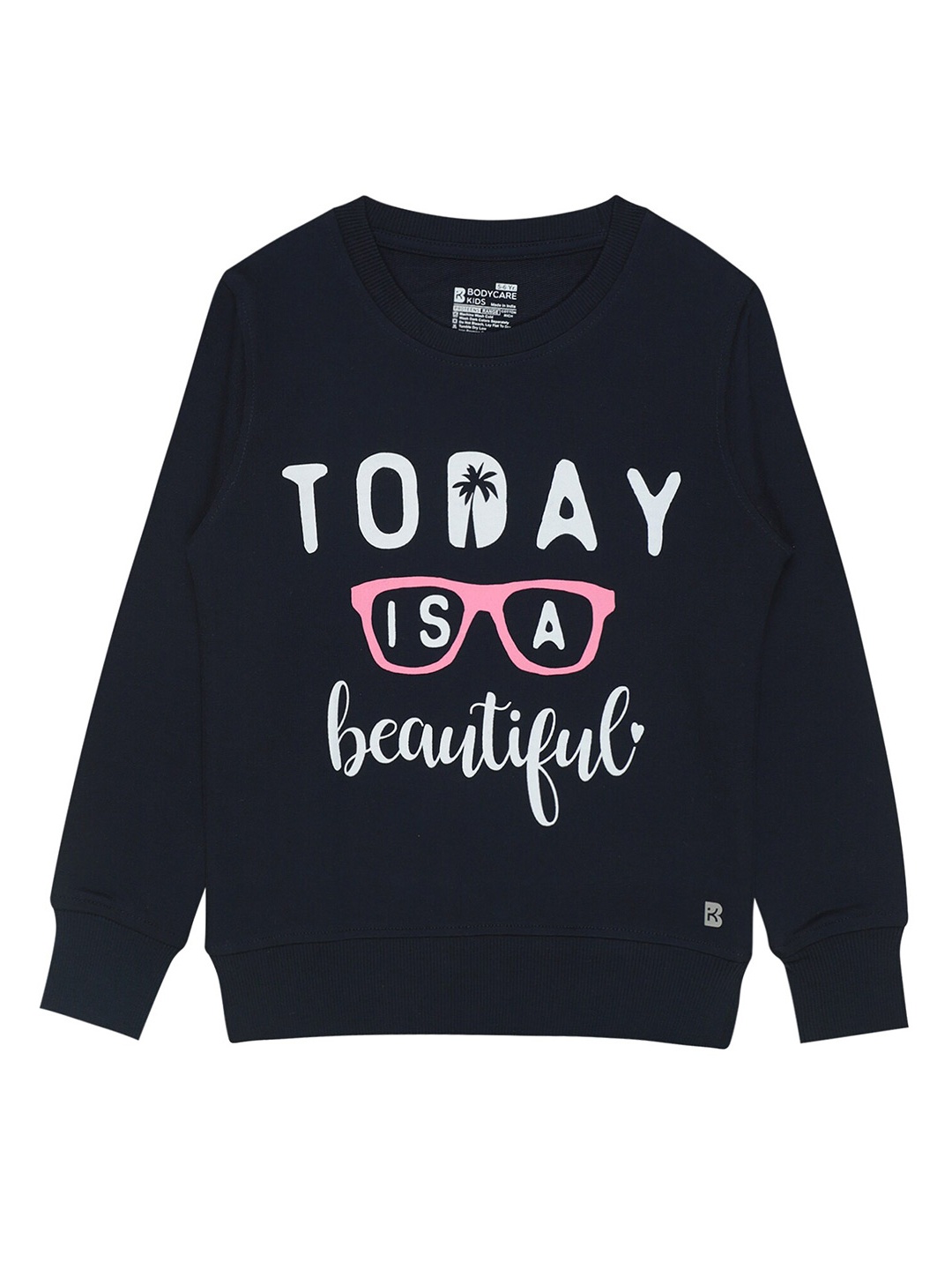 

Bodycare Kids Girls Typography Printed Resists Microbial Odor Wool Pullover, Navy blue