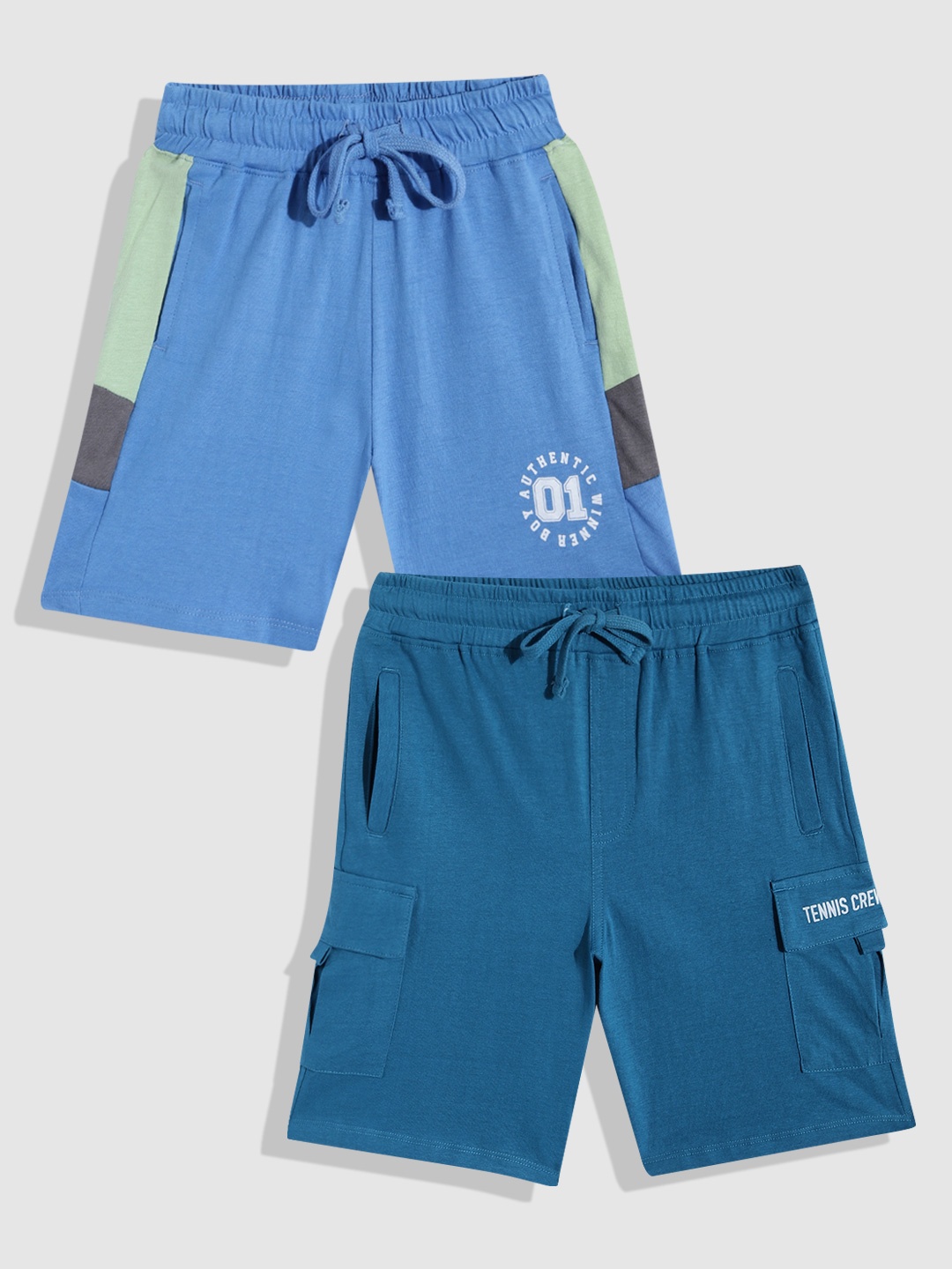 

YK Boys Pack Of 2 Slim Fit Pure Cotton Shorts, Blue