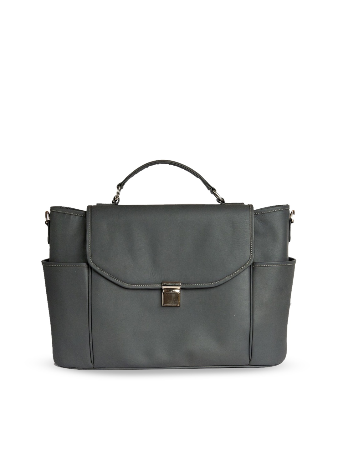 

PERKED Leather Oversized Handheld Bag, Grey