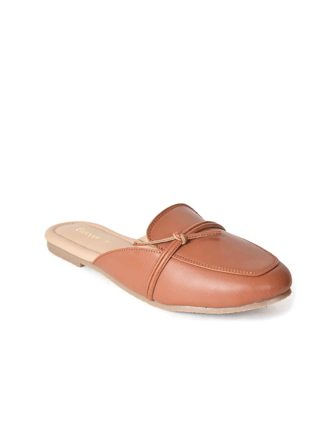 

Ajanta Women Round Toe Mules With Bows, Tan