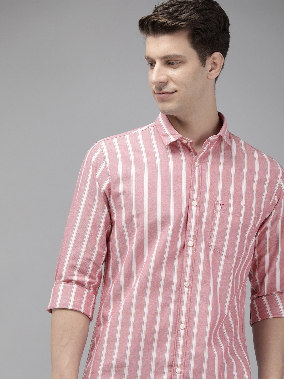 

Van Heusen Sport Slim Fit Striped Pure Cotton Casual Shirt, Red