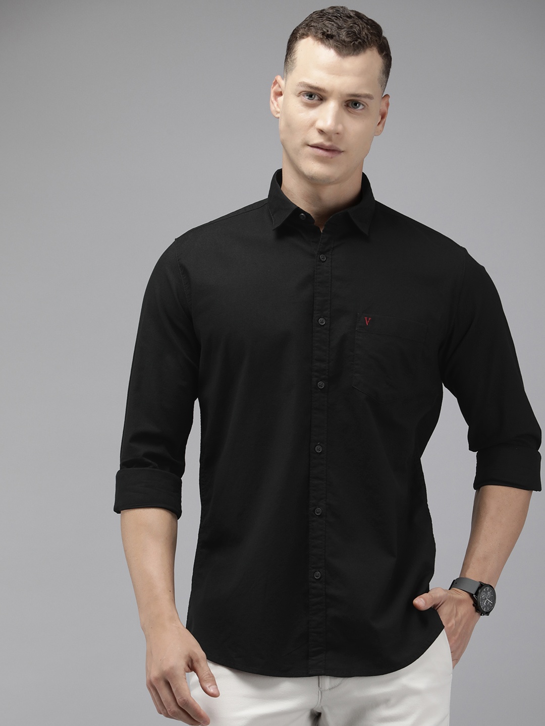

Van Heusen Sport Slim Fit Opaque Casual Shirt, Black