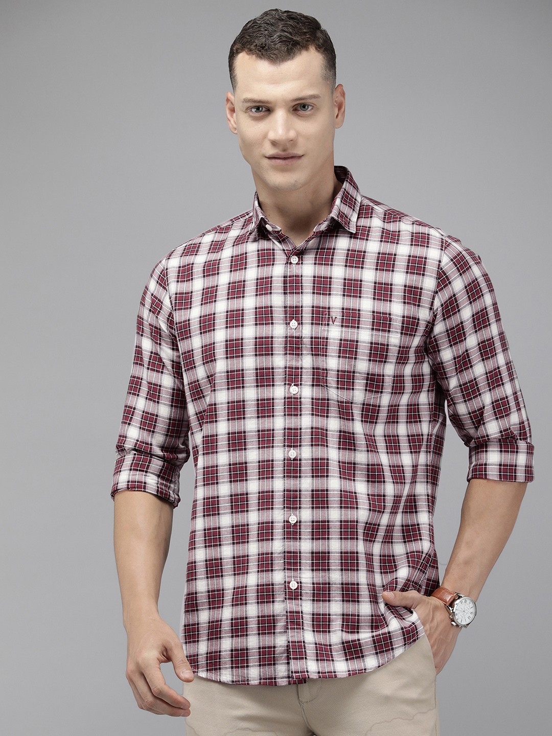 

Van Heusen Sport Pure Cotton Slim Fit Checked Casual Shirt, Maroon