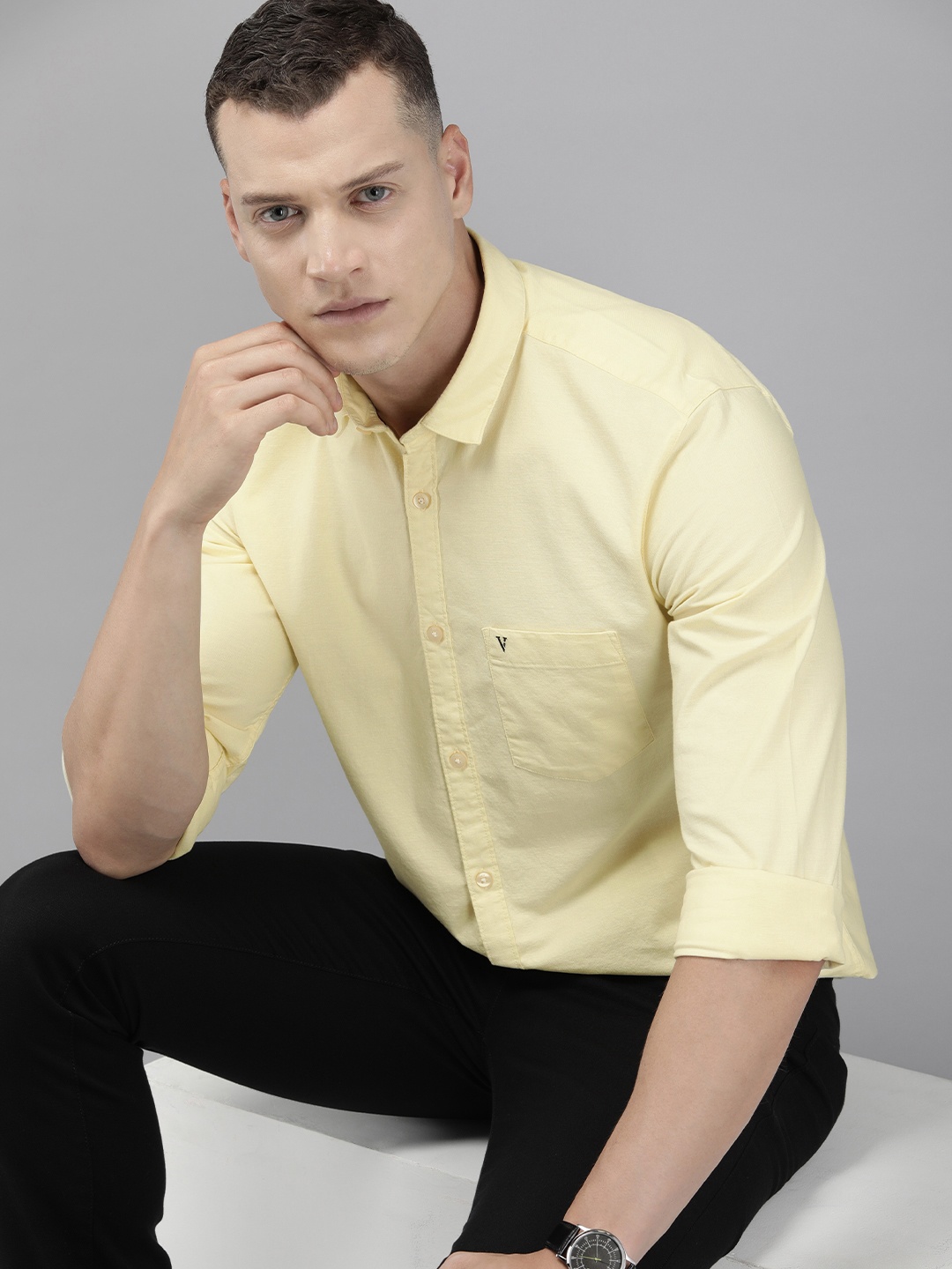 

Van Heusen Sport Solid Spread Collar Slim Fit Casual Shirt, Yellow