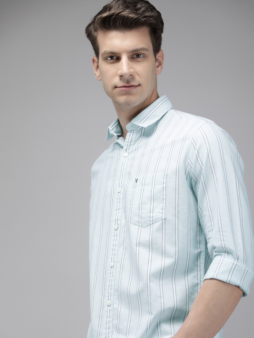 

Van Heusen Sport Slim Fit Vertical Striped Casual Pure Cotton Shirt, Blue