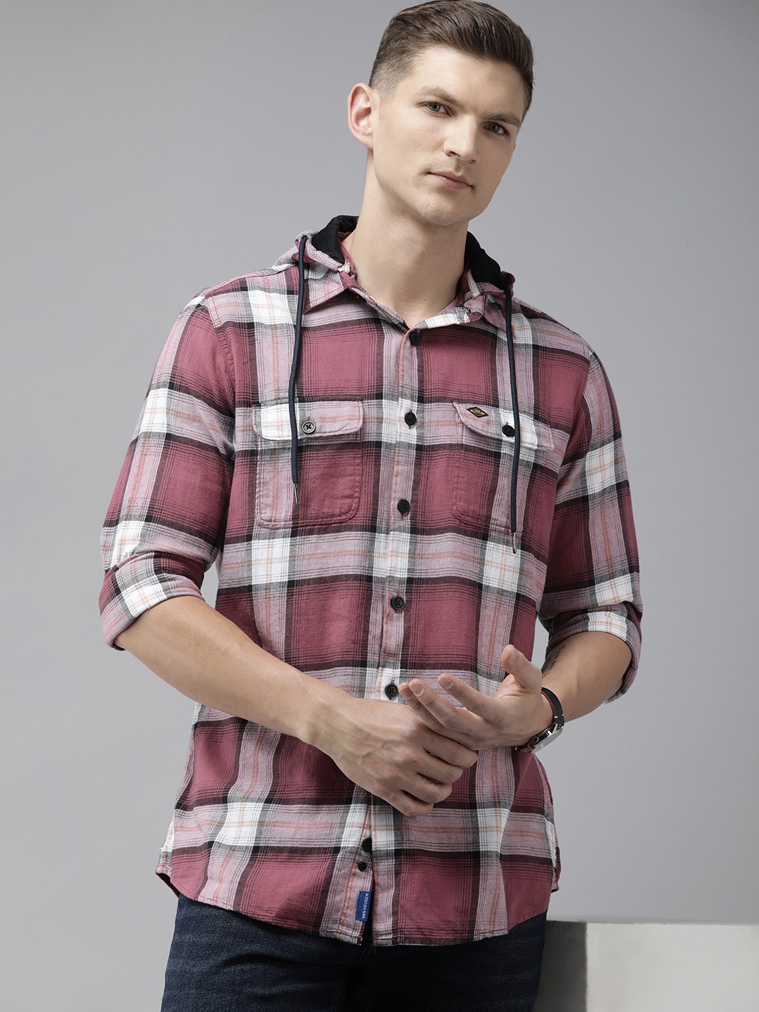 

VAN HEUSEN DENIM LABS Pure Cotton Slim Fit Checked Casual Shirt, Mauve