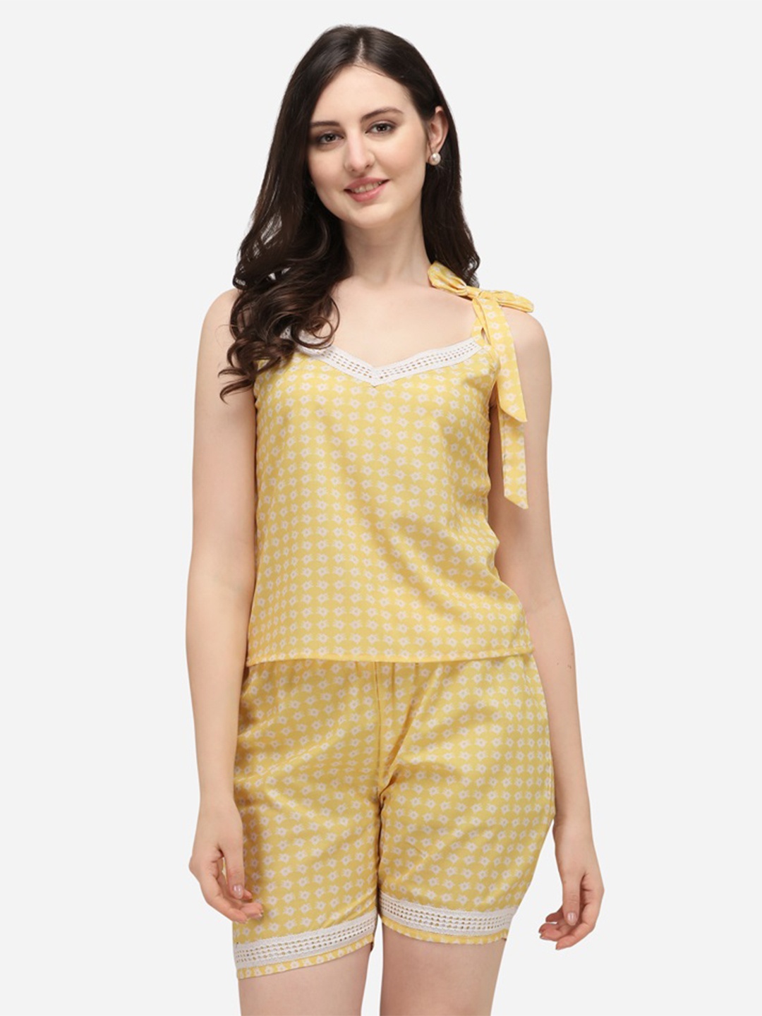 

WESTHOOD Women Floral Printed Night suit, Yellow