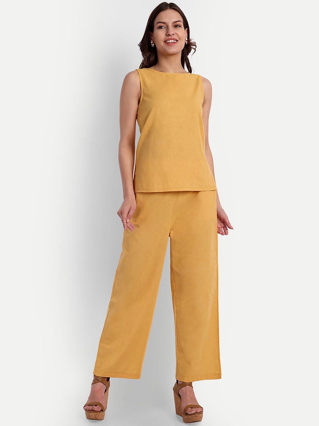 

iki chic Boat Neck Top With Palazzos Co-Ords, Mustard