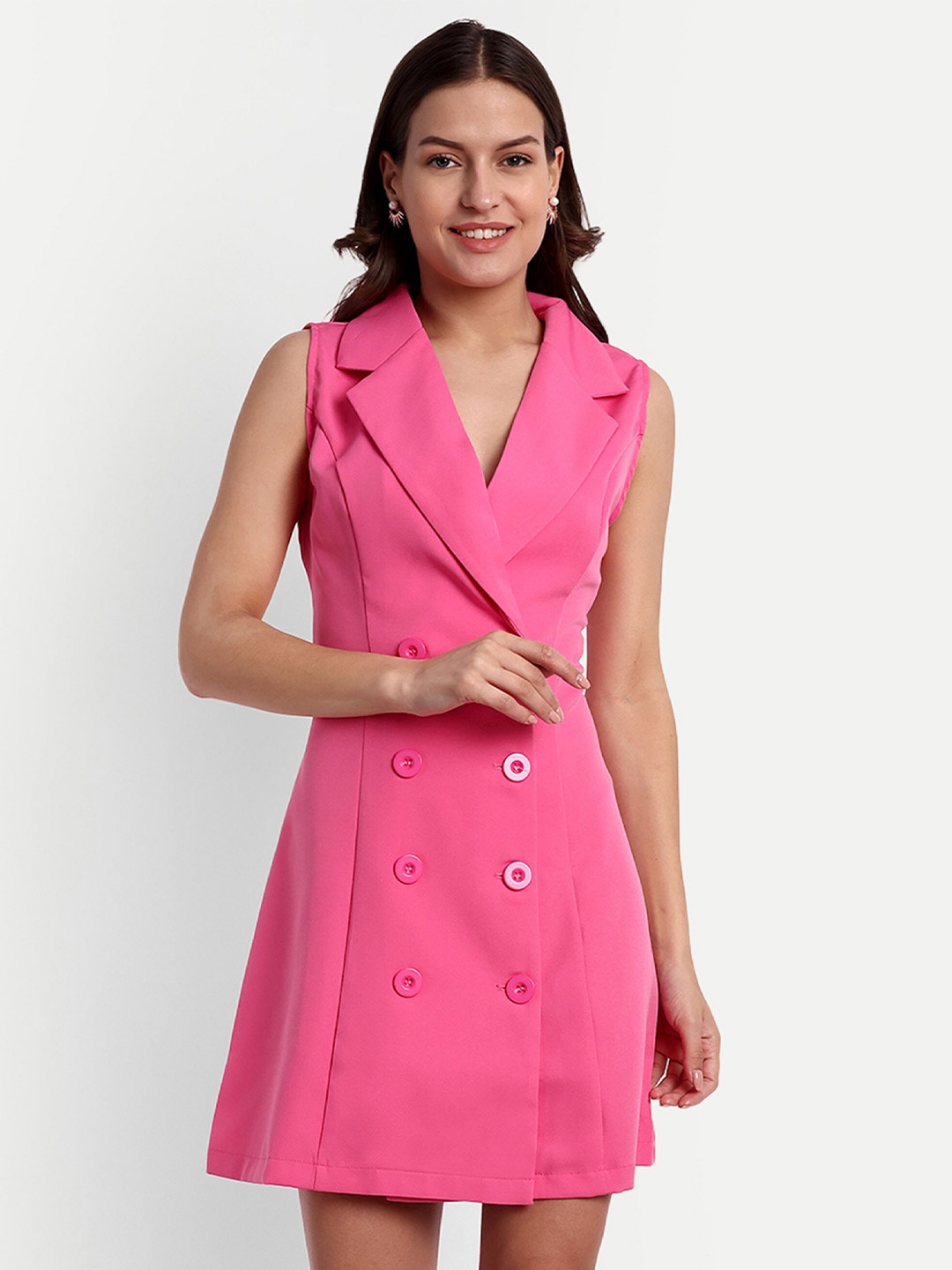 

iki chic Pink Shirt Collar Sleeveless Button Blazer Dress