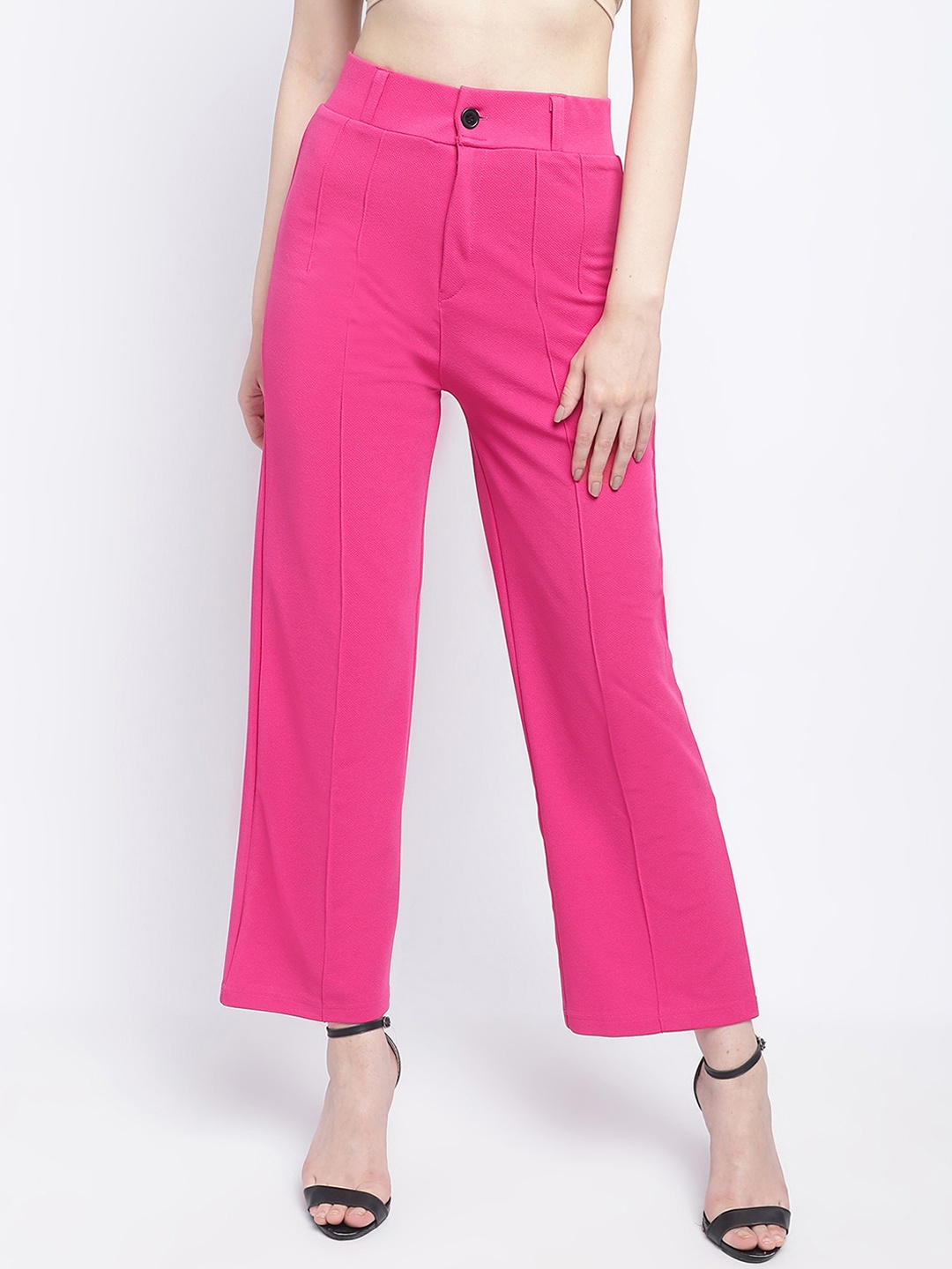 

Wuxi Women Mid-Rise Relaxed Straight Leg Straight Fit Parallel Trousers, Pink