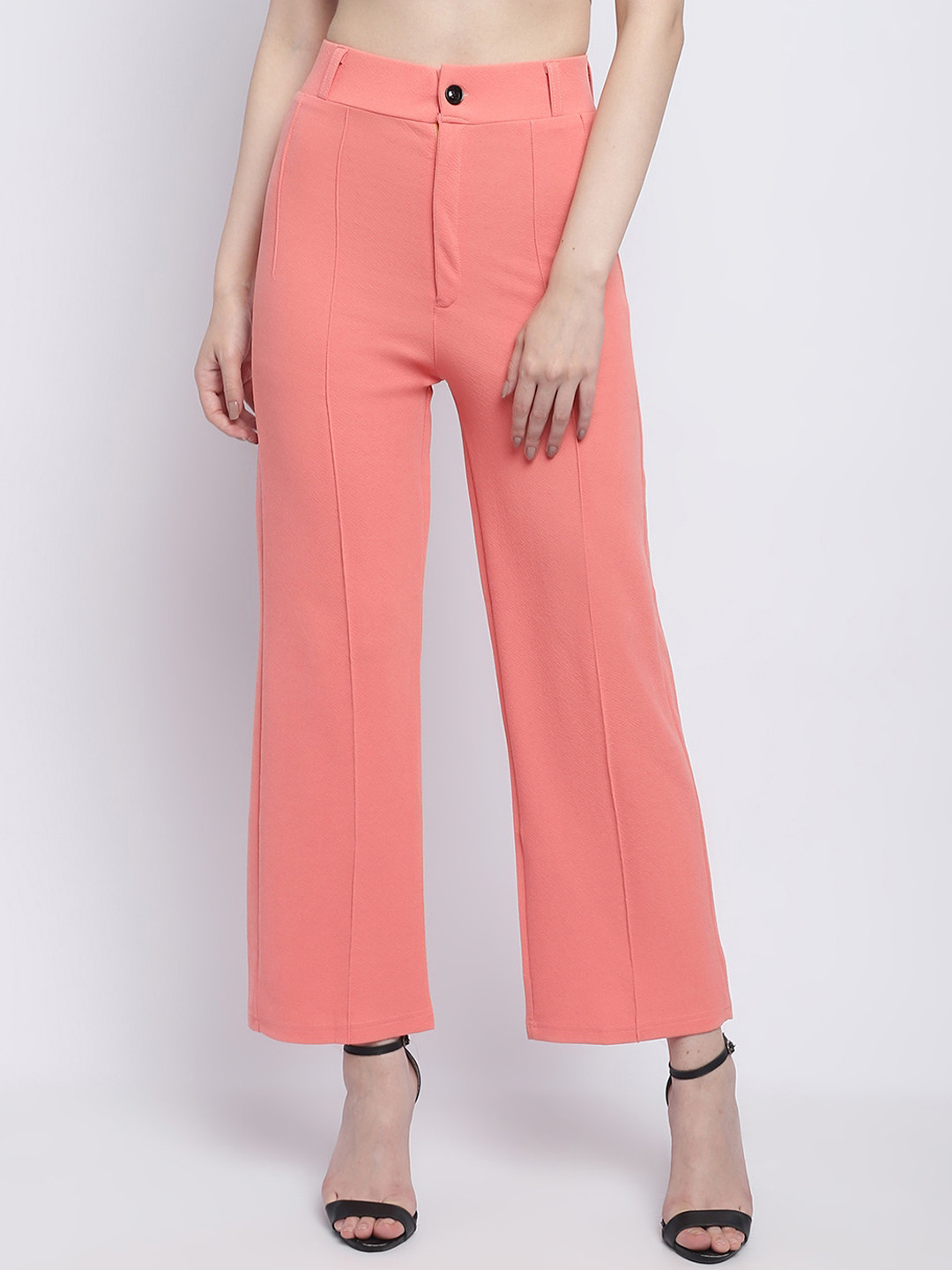 

Wuxi Women Mid-Rise Relaxed Straight Leg Straight Fit Parallel Trousers, Peach