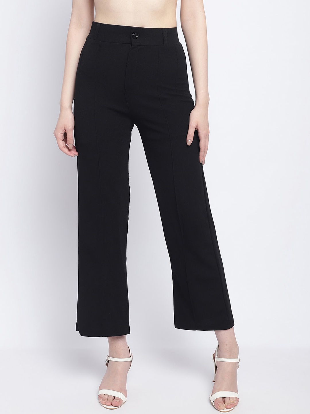 

Wuxi Women Relaxed Straight Leg Straight Fit Parallel Trousers, Black