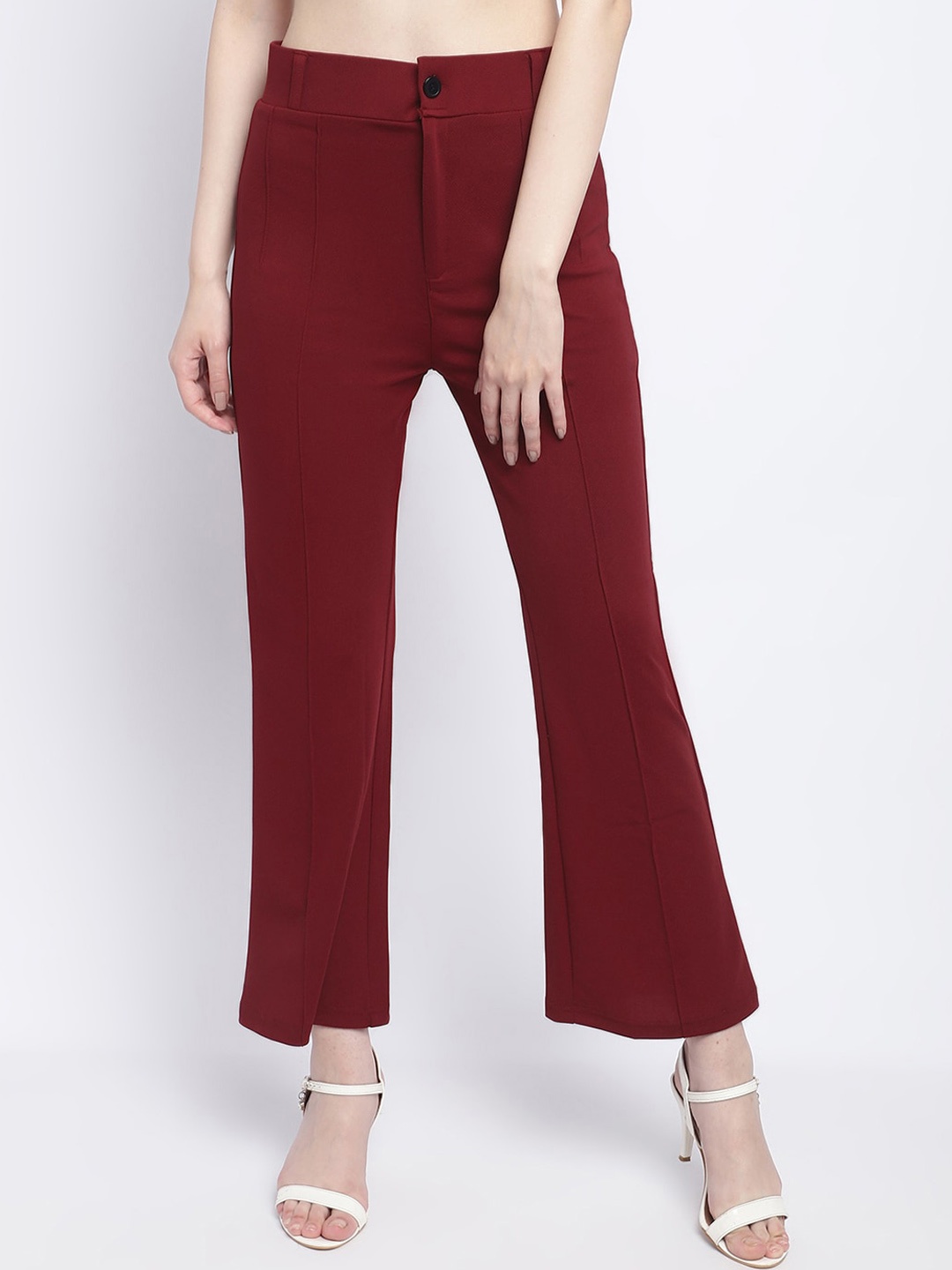 

Wuxi Women Mid-Rise Relaxed Straight Leg Straight Fit Bootcut Trousers, Maroon