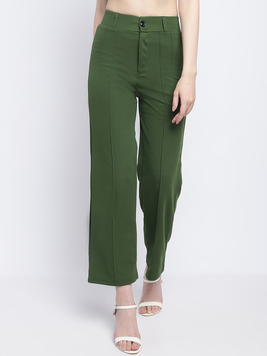 

Wuxi Women Mid-Rise Relaxed Straight Leg Straight Fit Parallel Trousers, Green