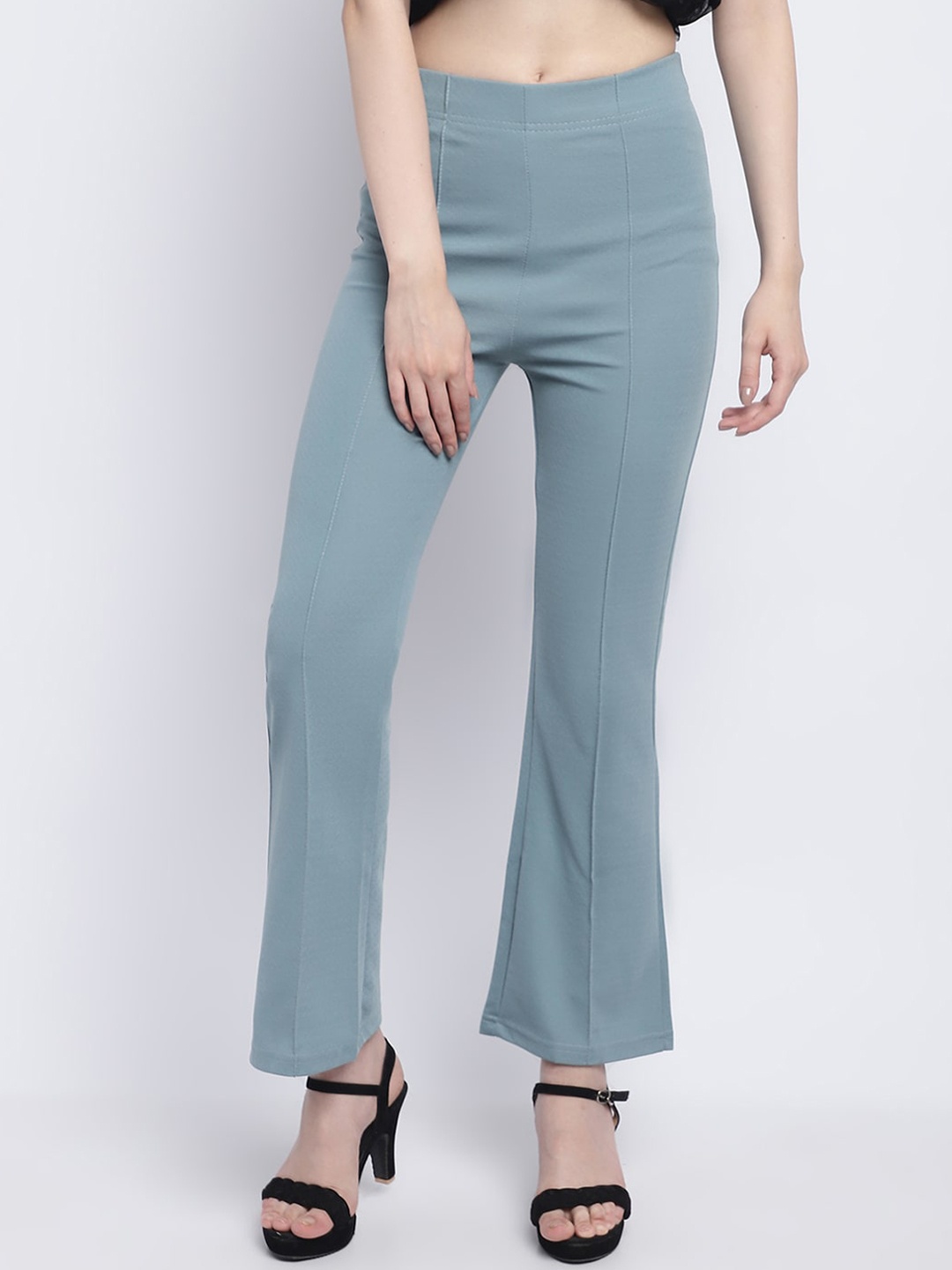 

Wuxi Women Sea Green Relaxed Straight Leg Straight Fit Bootcut Trousers, Grey