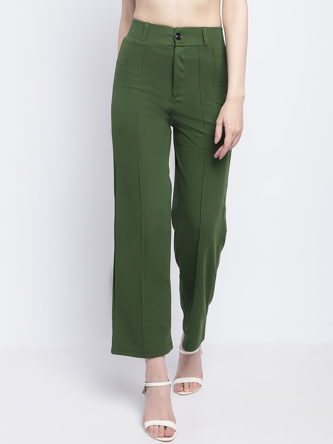

Wuxi Women Relaxed Straight Leg Straight Fit Parallel Trousers, Olive