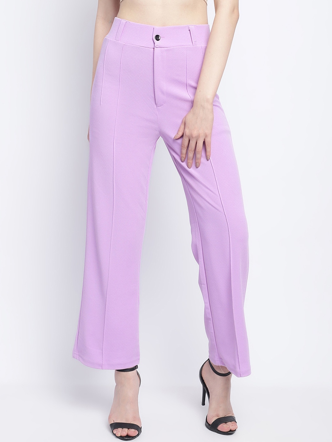 

Wuxi Women Mid-Rise Relaxed Straight Leg Straight Fit Pleated Trousers, Lavender