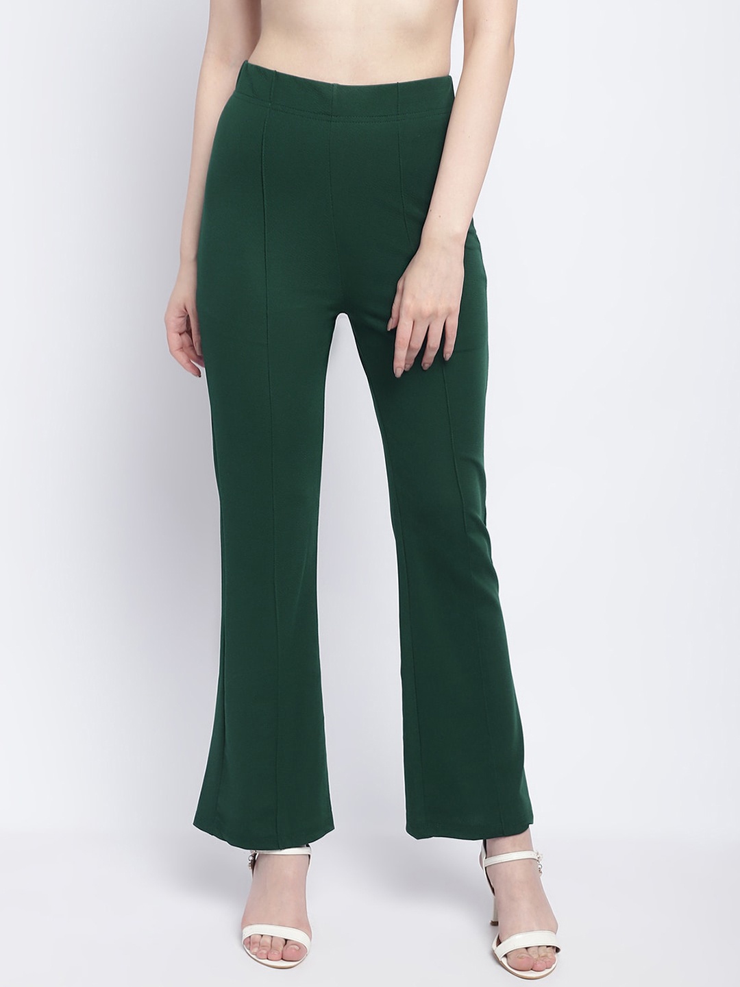 

Wuxi Women Mid-Rise Relaxed Straight Leg Straight Fit Bootcut Trousers, Green