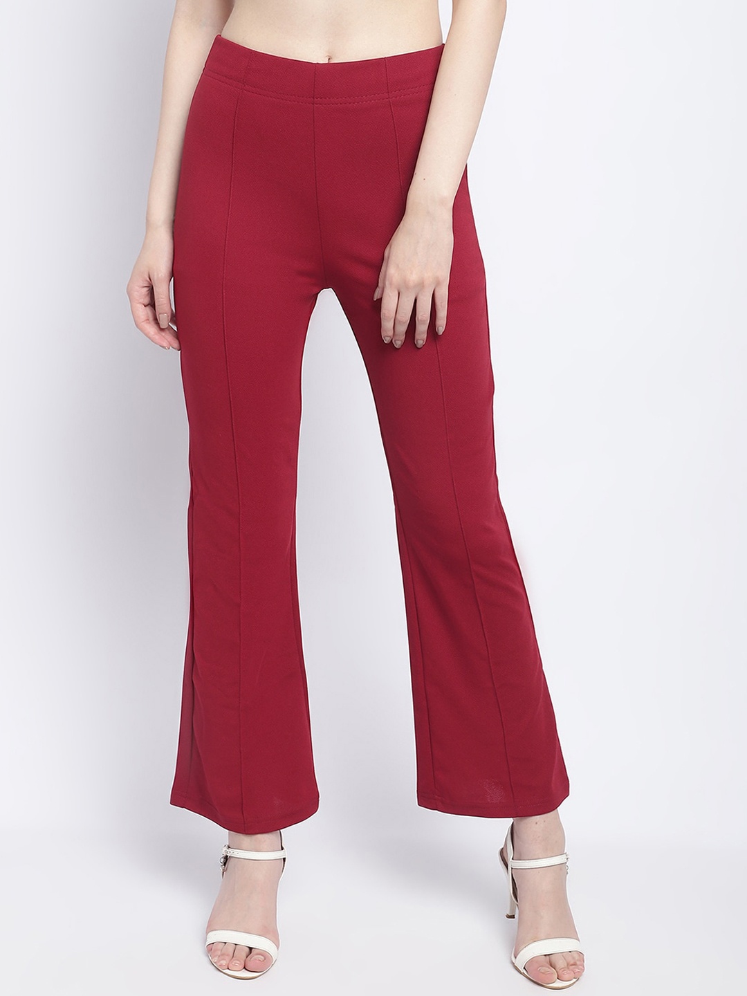 

Wuxi Women Relaxed Straight Leg Straight Fit Trousers, Maroon