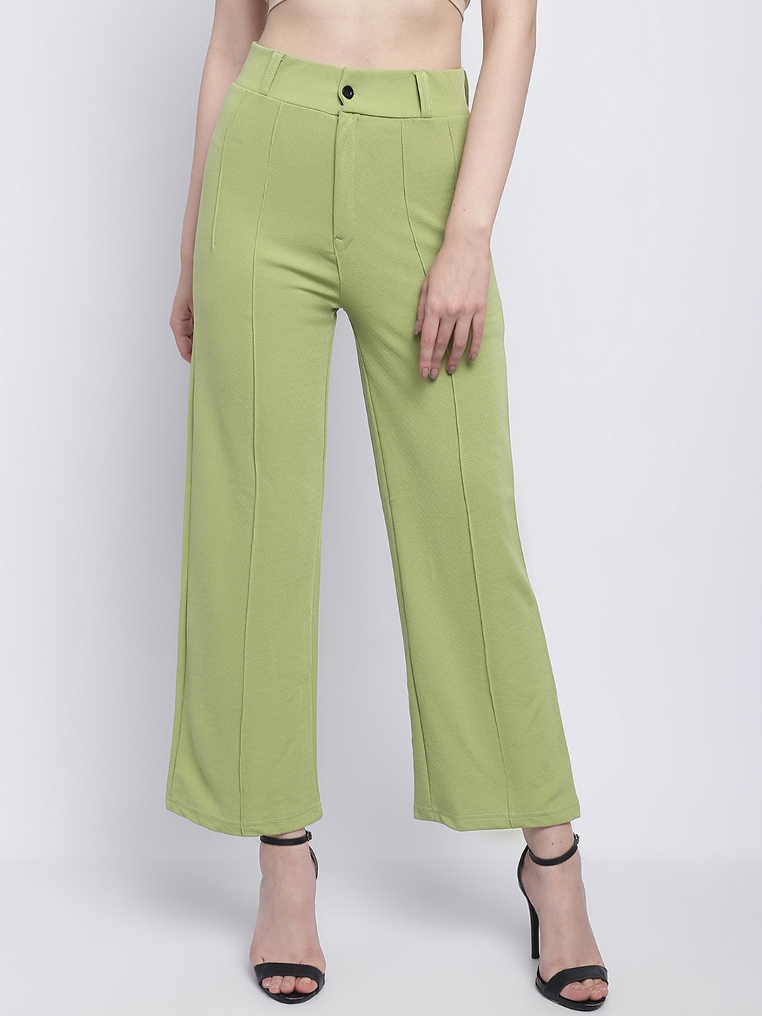 

Wuxi Women Mid-Rise Relaxed Straight Leg Straight Fit Pleated Trousers, Lime green