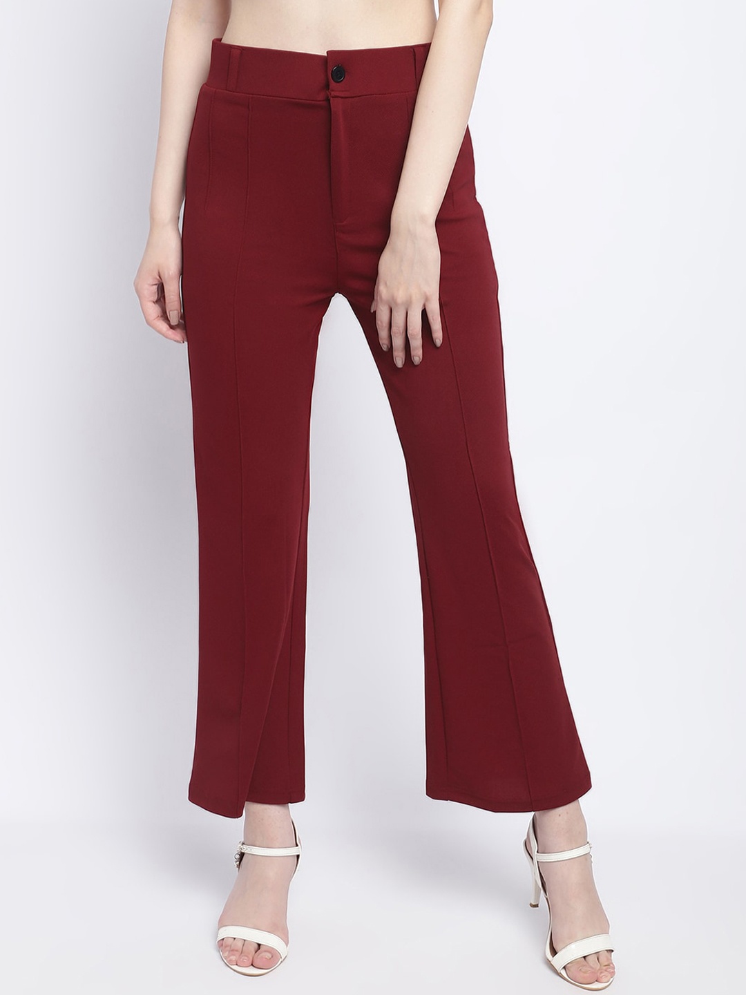 

Wuxi Women Relaxed Straight Leg Straight Fit Mid-Rise Bootcut Trousers, Maroon