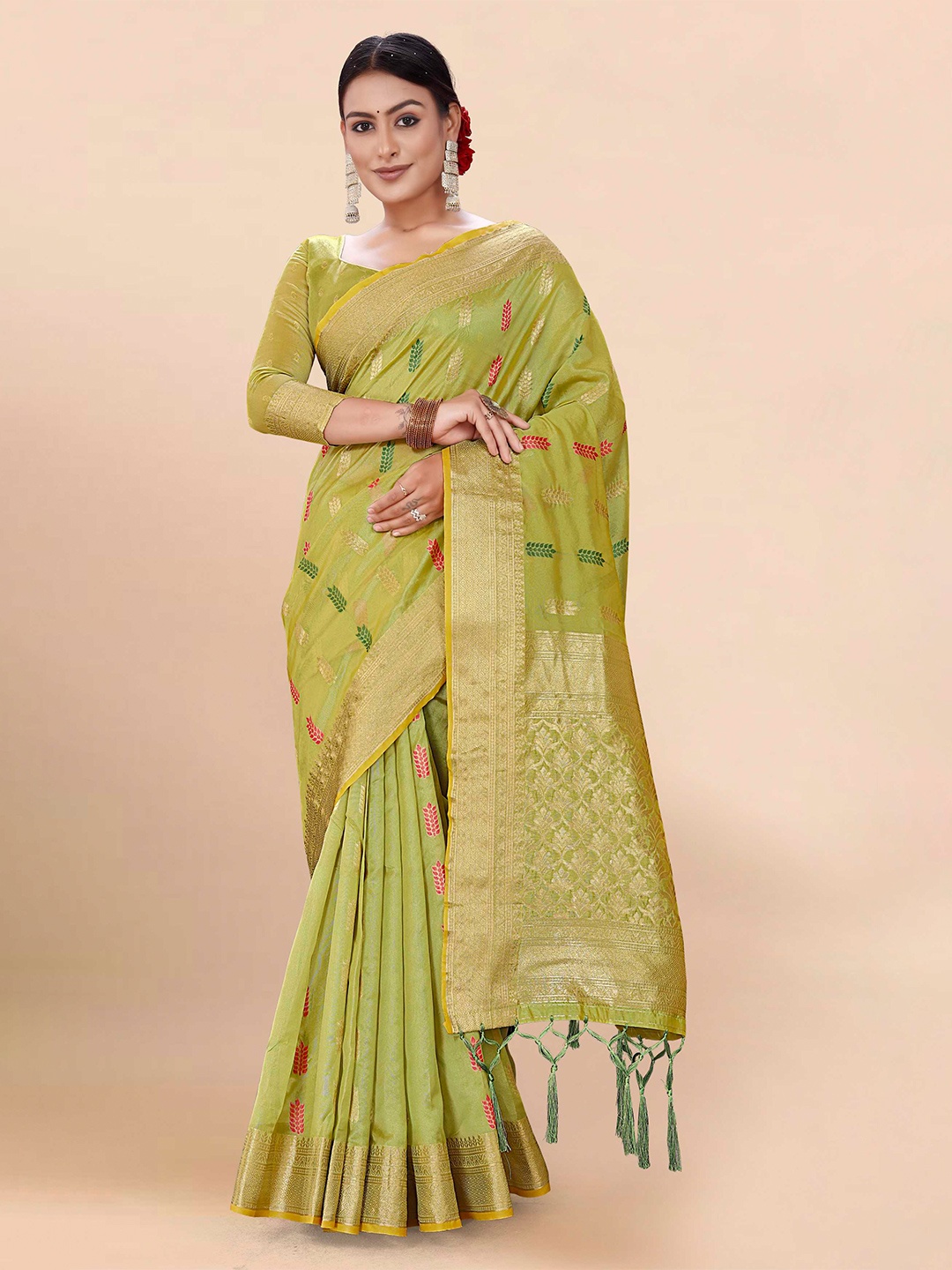 

Mitera Ethnic Motif Woven Design Zari Saree, Green
