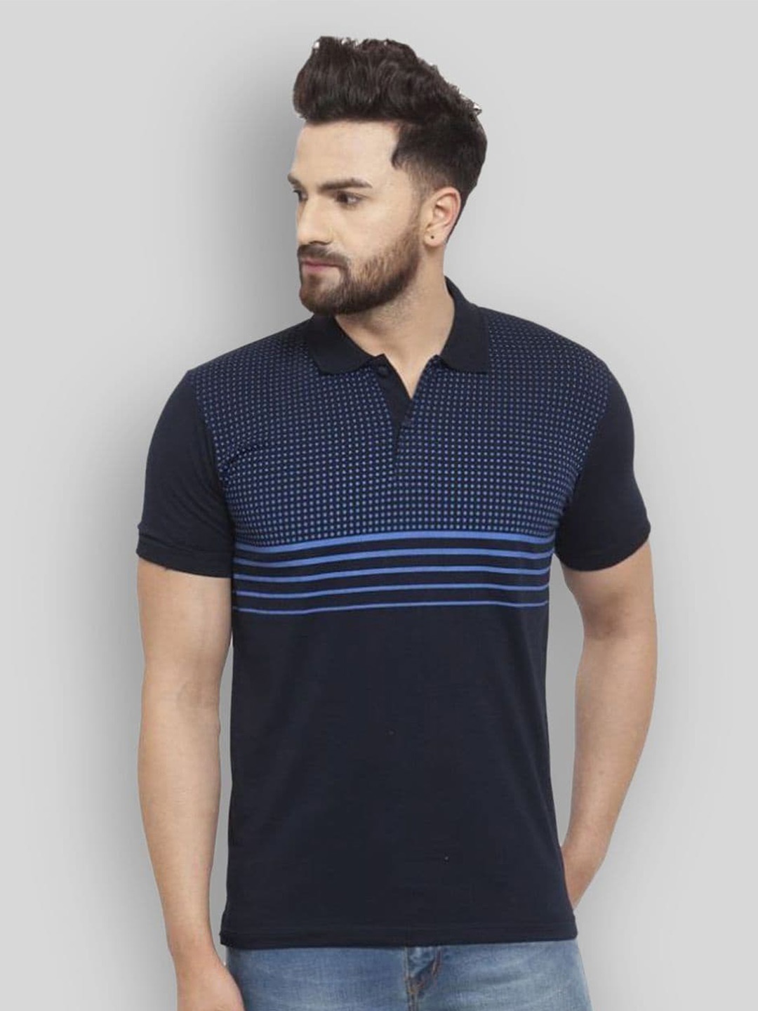 

WILD WEST Striped Polo Collar T-shirt, Navy blue