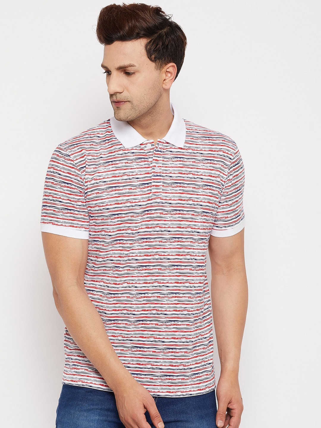 

WILD WEST Abstract Printed Polo Collar T-shirt, White