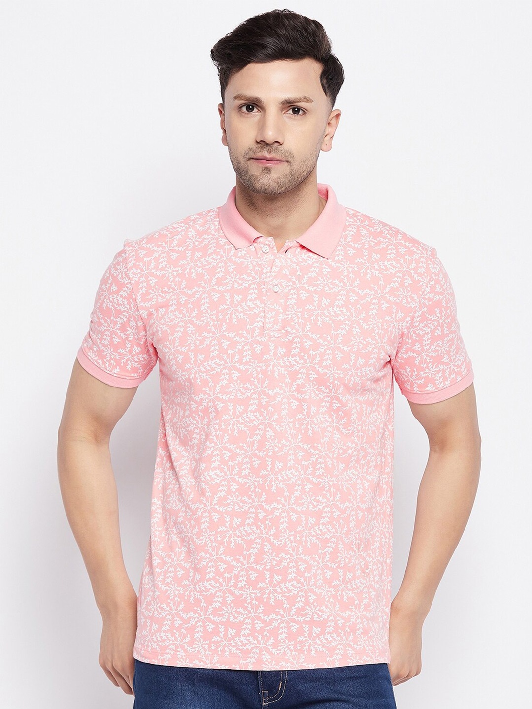 

WILD WEST Floral Printed Polo Collar T-shirt, Pink