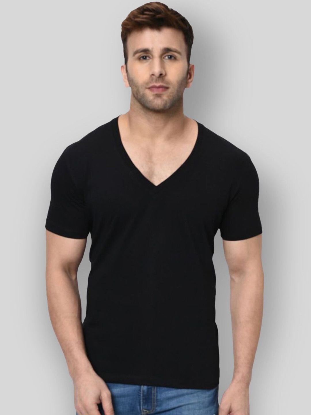 

WILD WEST V-Neck Pure Cotton T-shirt, Black