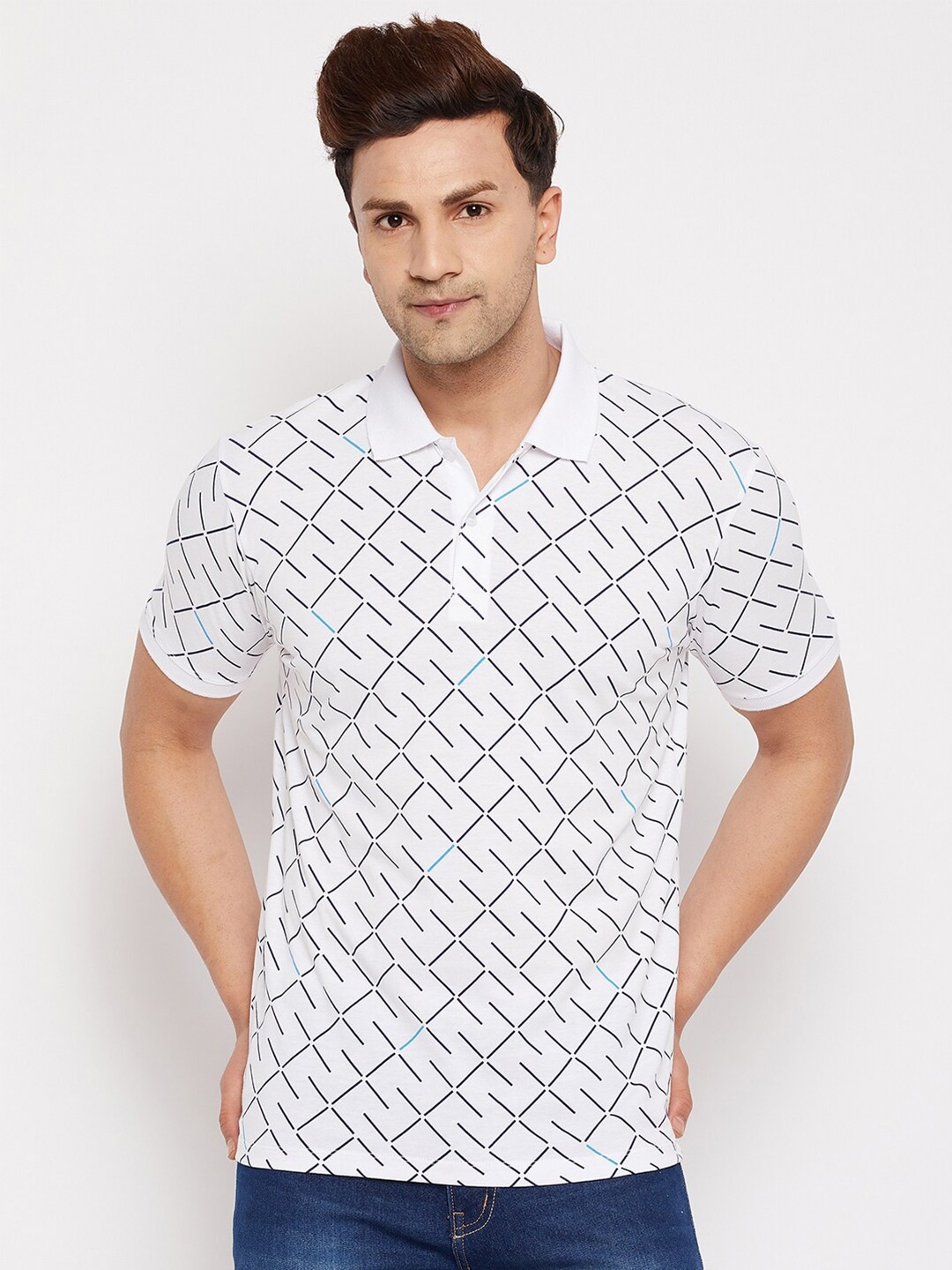 

WILD WEST Conversational Printed Polo Collar Cotton T-shirt, White