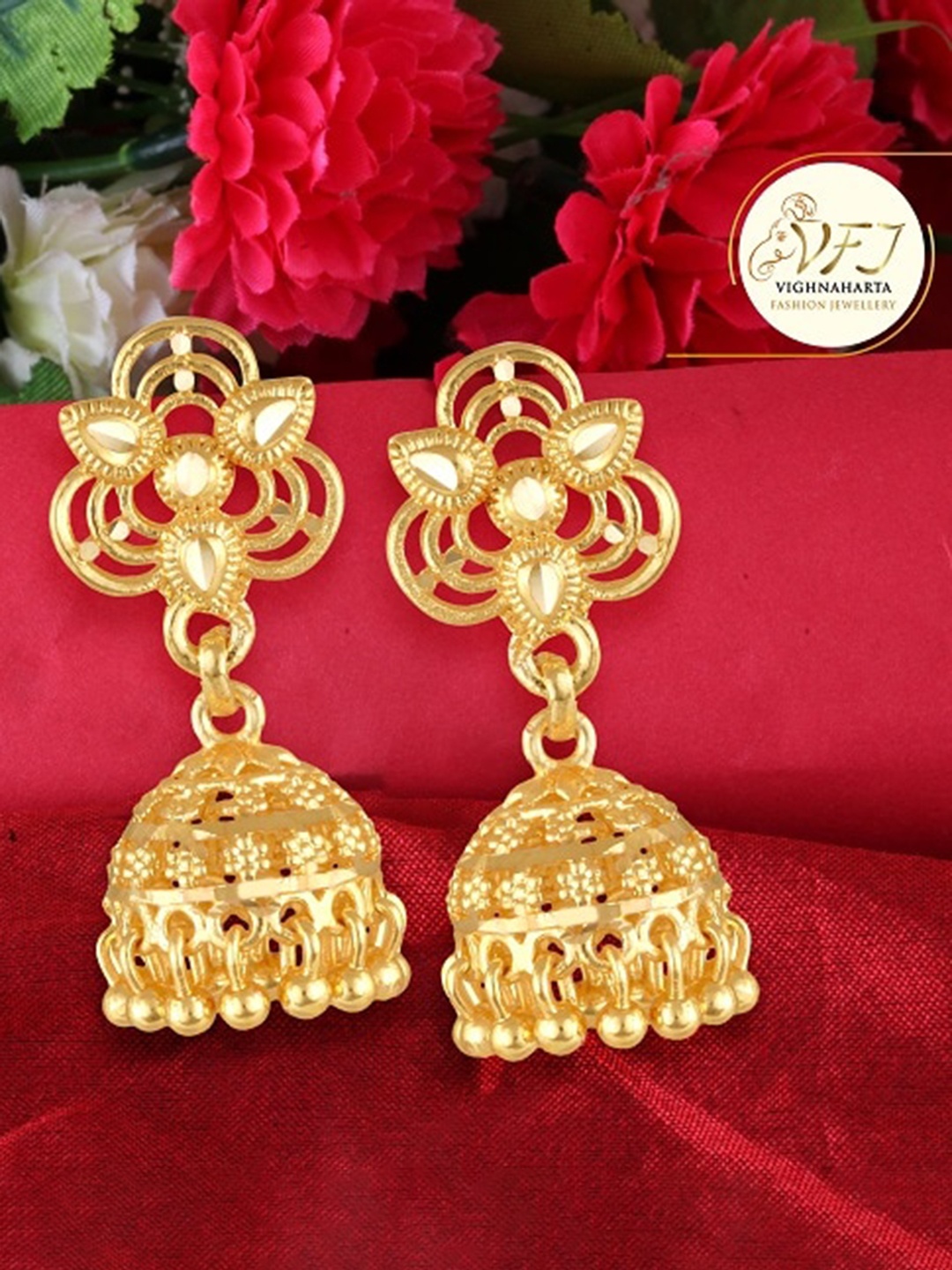 

Vighnaharta Gold-Plated Dome Shaped Jhumkas