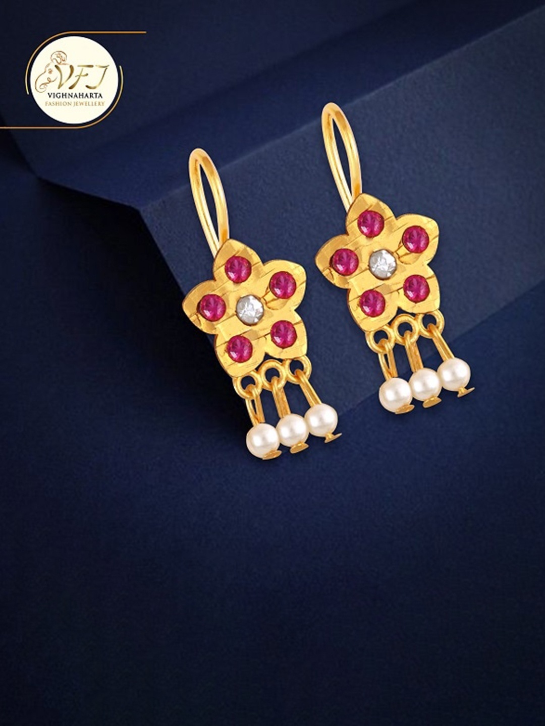 

Vighnaharta Gold-Toned Floral Drop Earrings