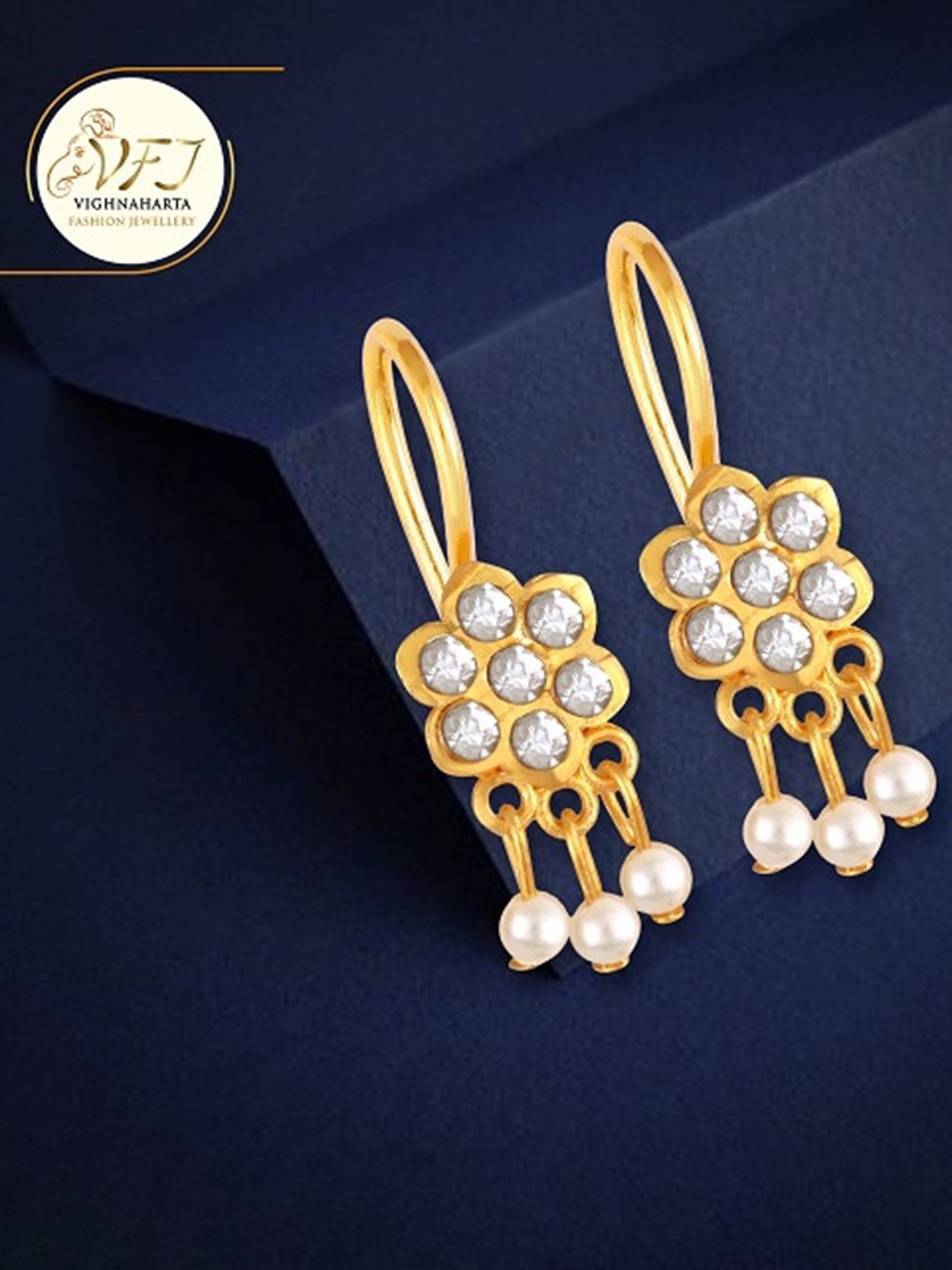 

Vighnaharta Gold-Plated Floral Shaped Drop Earrings