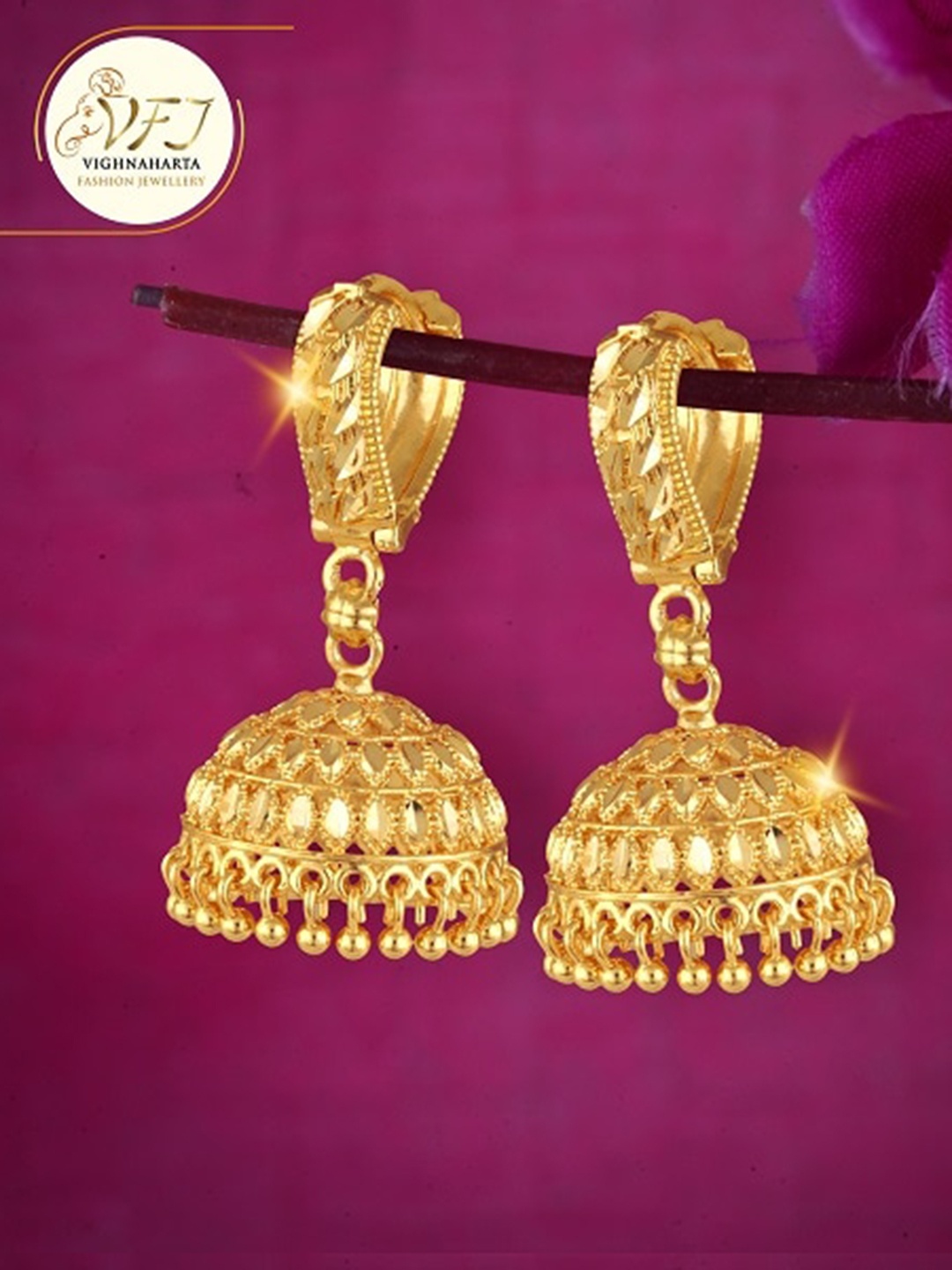 

Vighnaharta Gold-Plated Floral Jhumkas Earrings