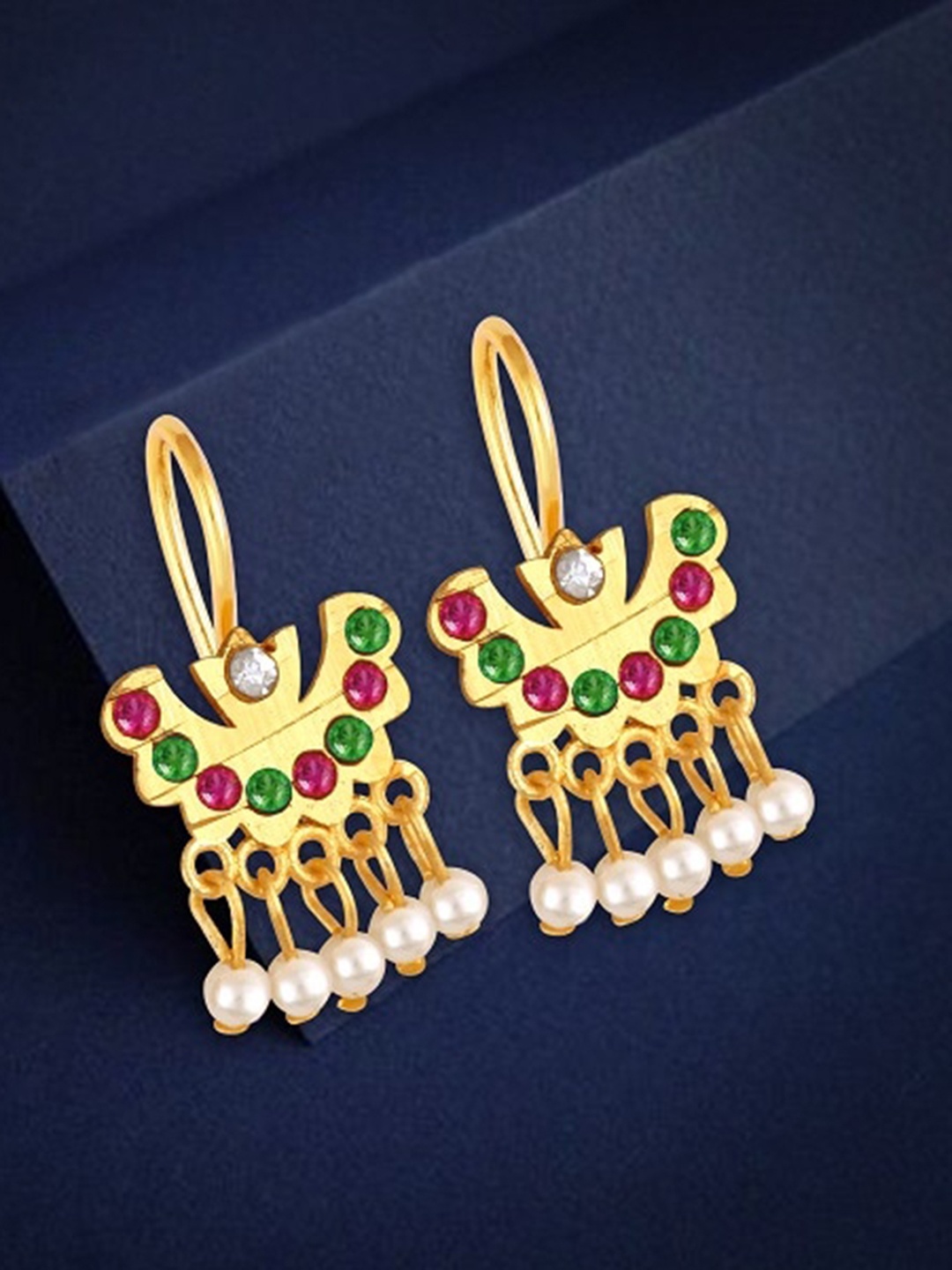 

Vighnaharta Gold-Plated Floral Pearl Studded Drop Earrings