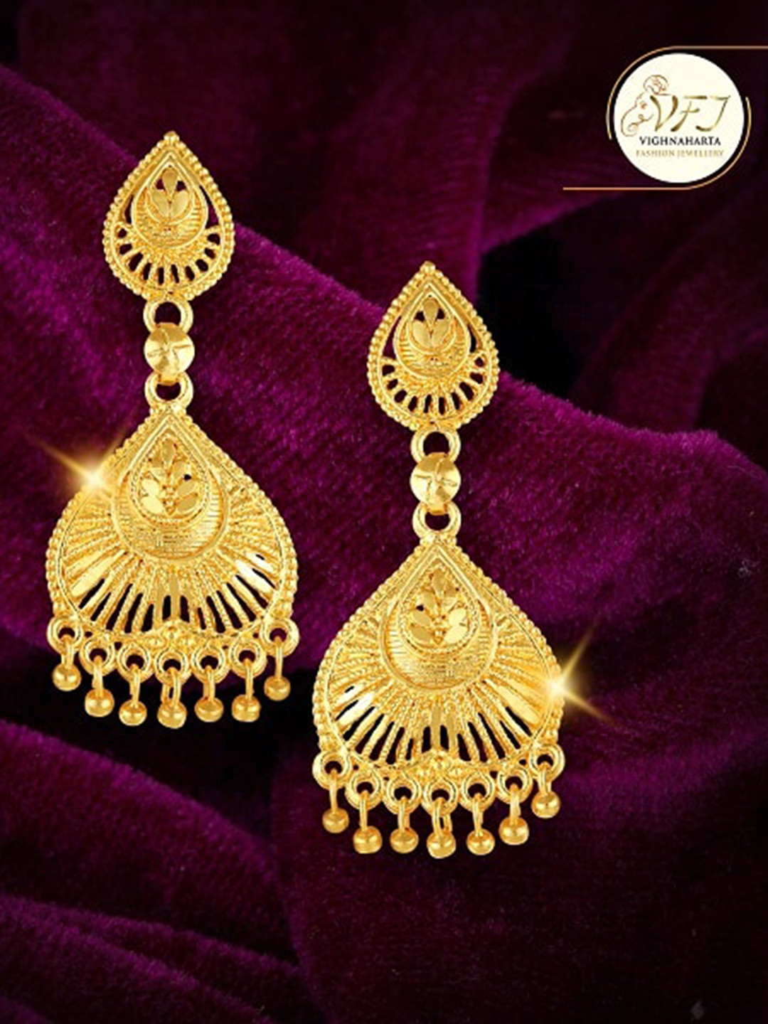 

Vighnaharta Gold-Plated Classic Shaped Drop Earrings