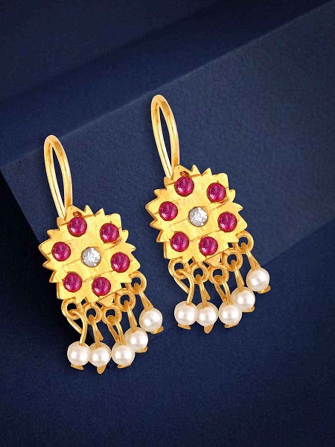 

Vighnaharta Gold-Plated CZ & Pearls Drop Earrings